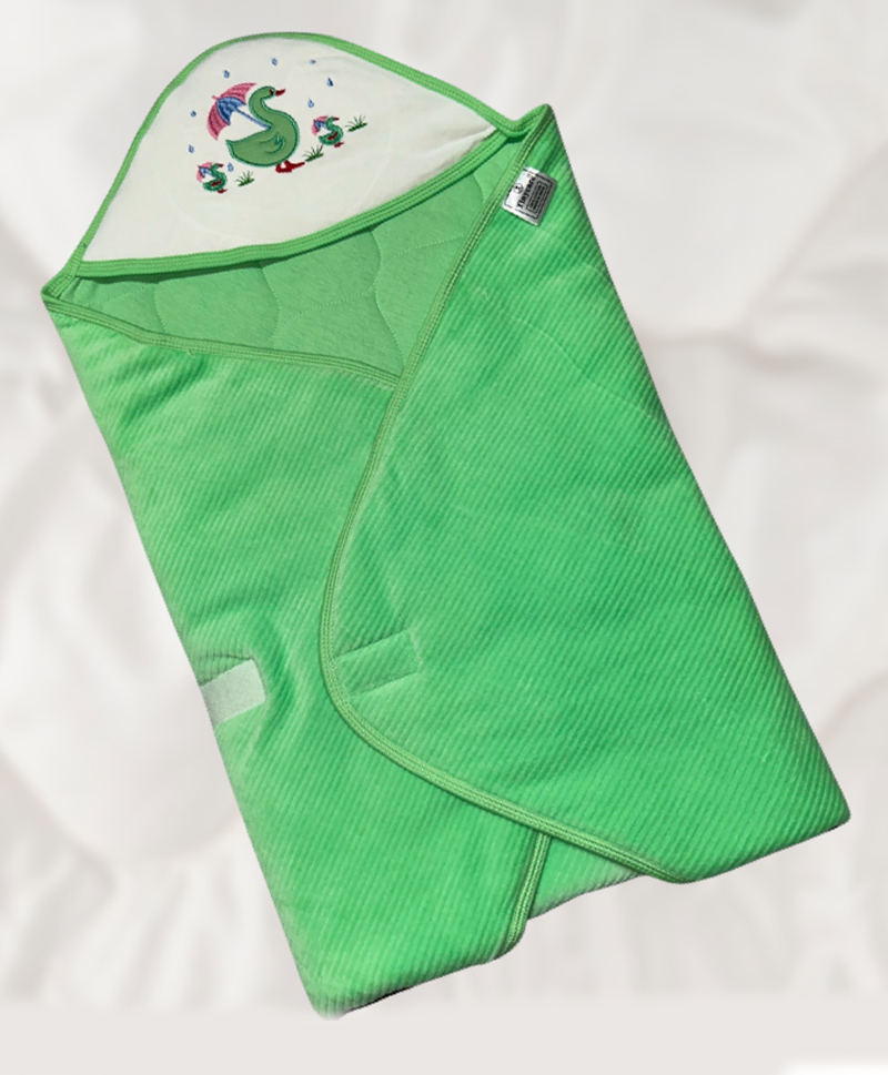 Tinycare Velour Corduroy Baby Hooded Wrapper with Duck Embroidery - Green-image-28