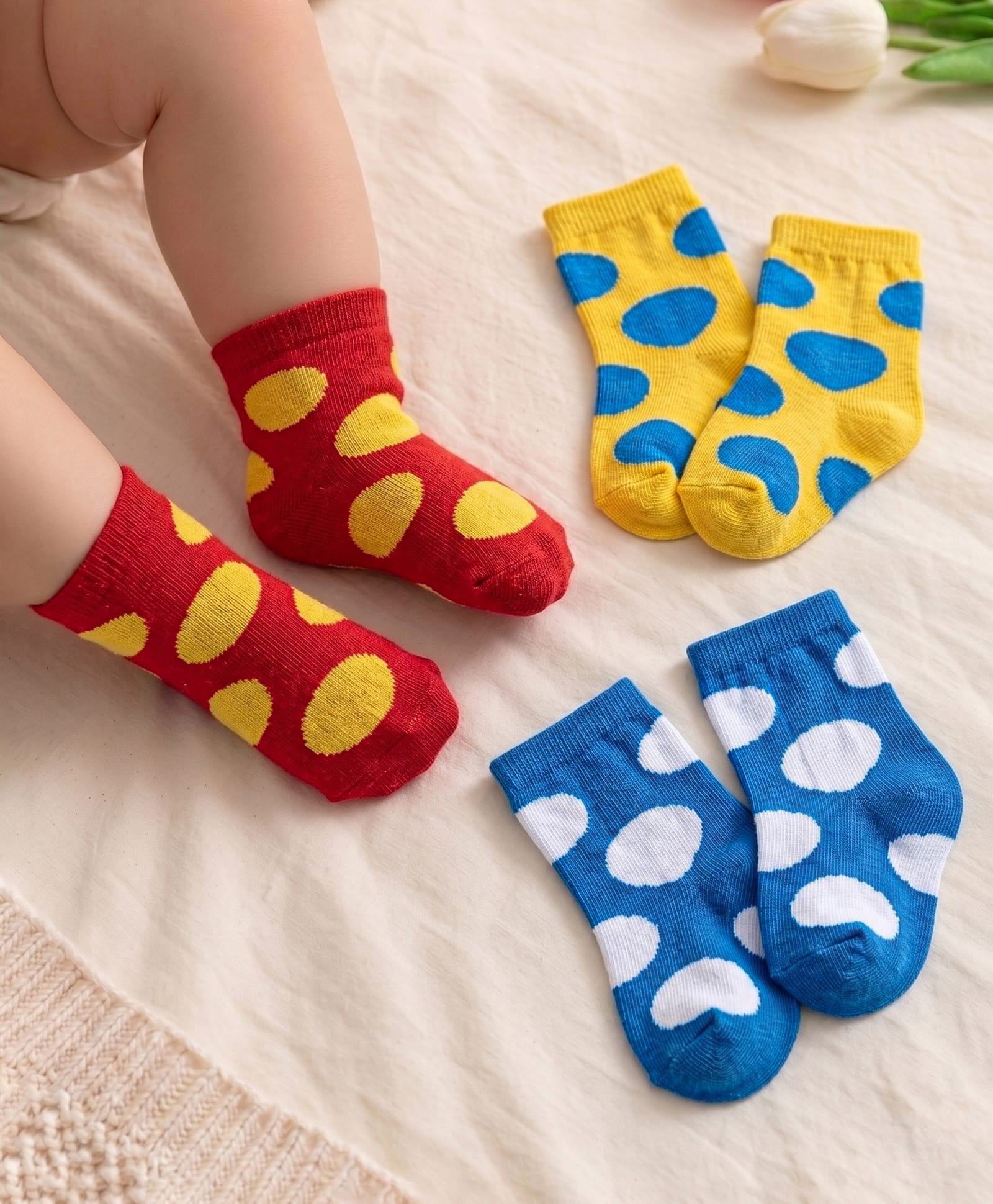 Cute Walk By Babyhug Cotton Knit Anti Bacterial Ankle Length Socks Circle Design Pack Of 3 - Multicolour-image-34