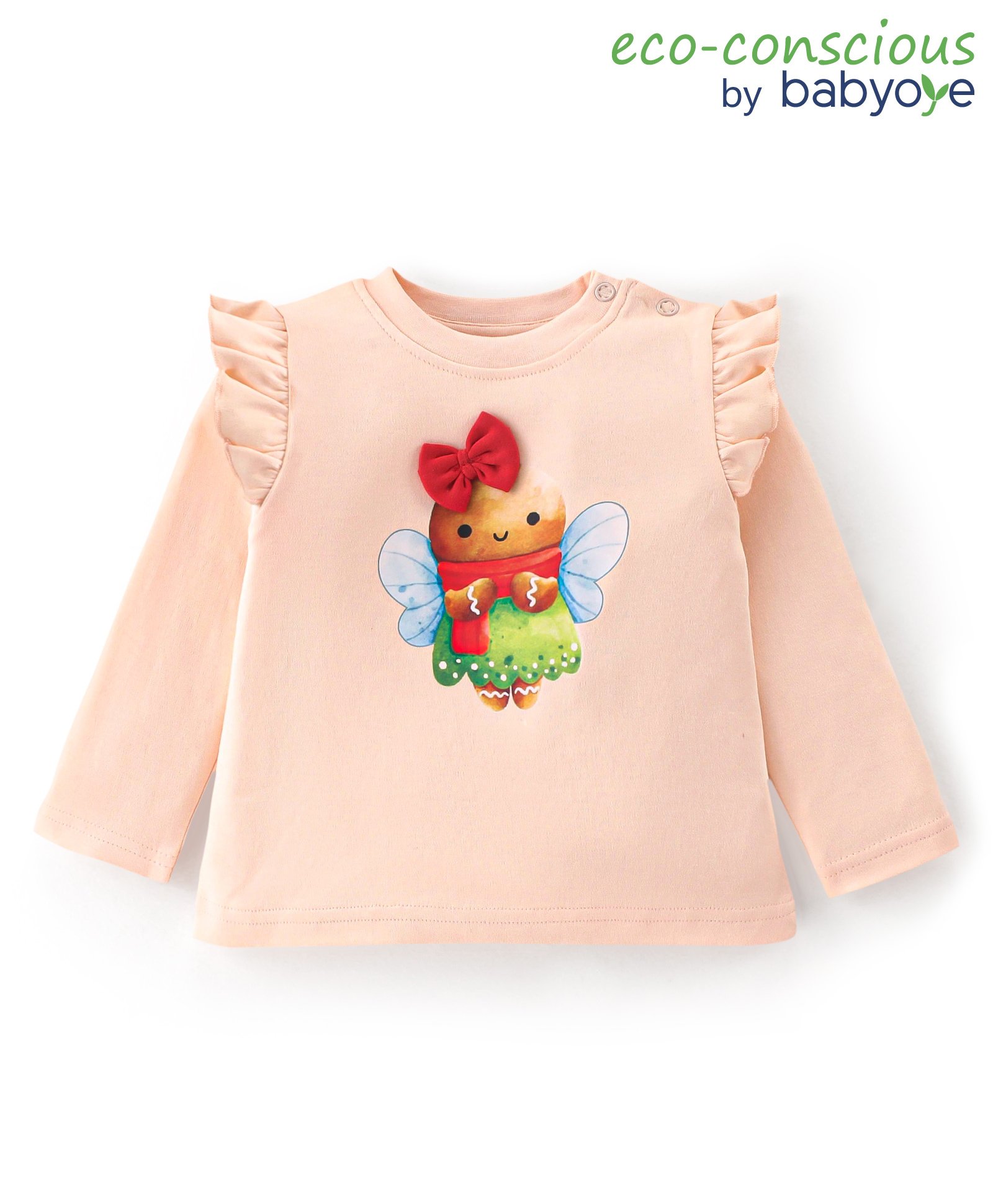Babyoye Eco Concious 100% Cotton With Eco Jiva Finish Full Sleeves Top Fairy Bee Print - Pink-image-12