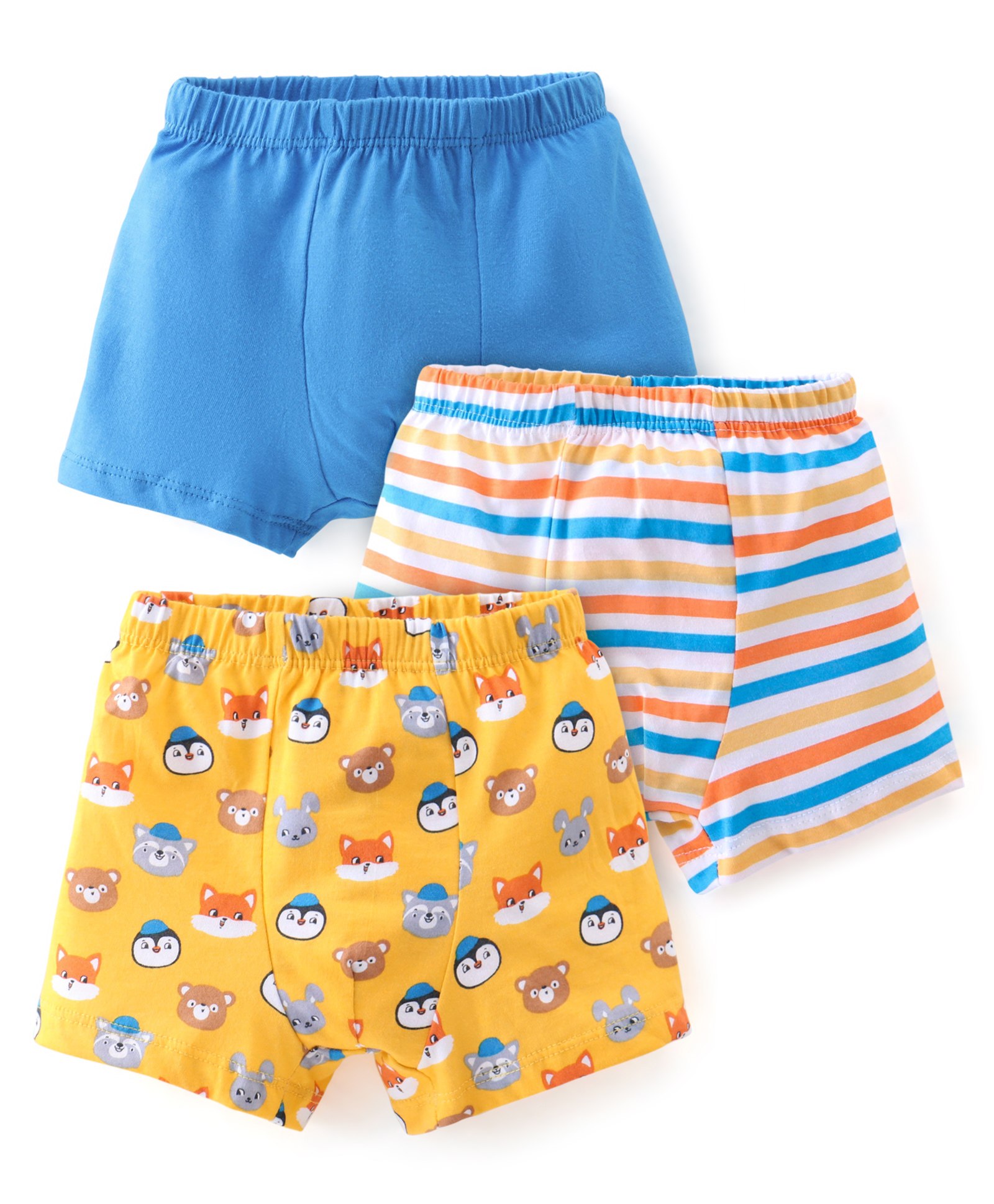 Babyhug 100% Cotton Trunk With Striped & Animals Print Pack Of 3 - Yellow White & Blue-image-36