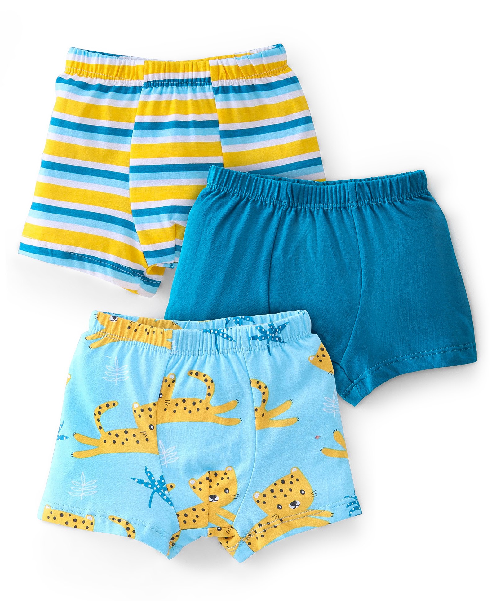 Babyhug 100% Cotton Knit Trunk Stripes & Leopard Print Pack of 3 - Blue & Yellow-image-44
