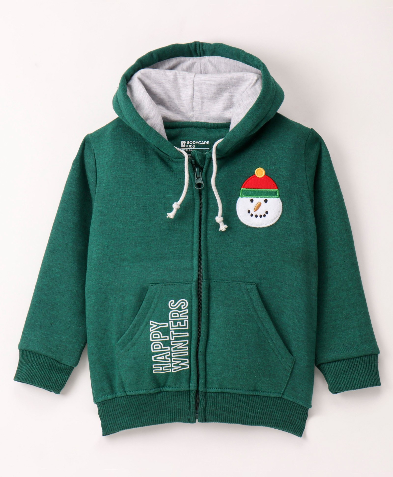 Bodycare Fleece Full Sleeves Hooded Sweatshirt With Christmas Theme Embroidery - Green-image-11