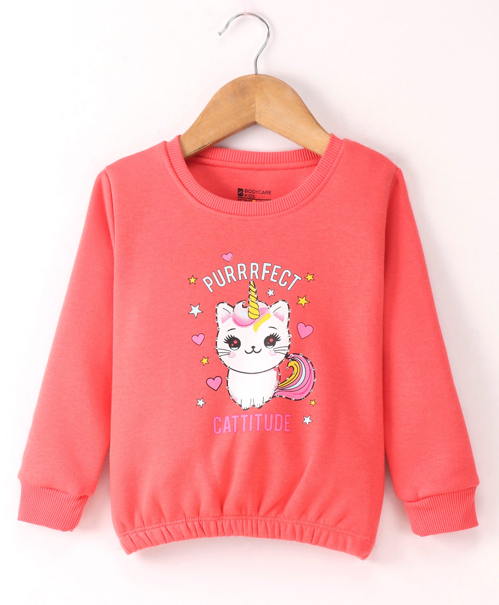 Bodycare Fleece Knit Full Sleeves Sweatshirt with Kitten Print - Pink-image-30