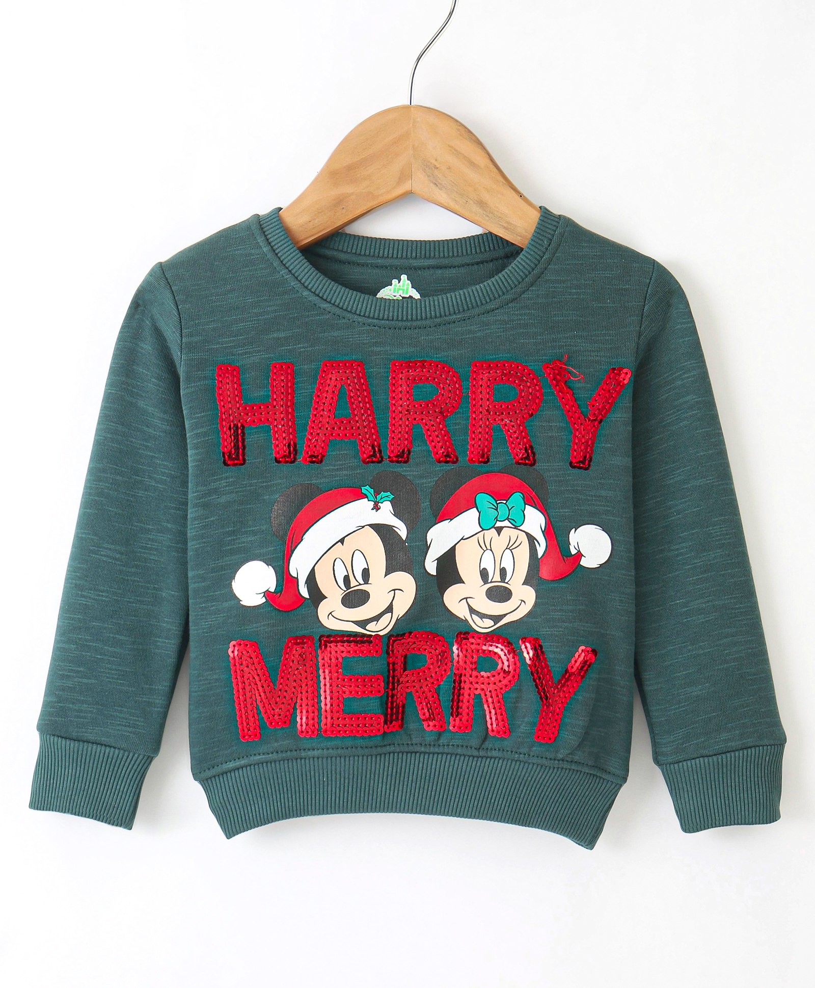 Bodycare Fleece Full Sleeves Sweatshirt With Mickey Mouse Print & Sequine Detailing - Green-image-8