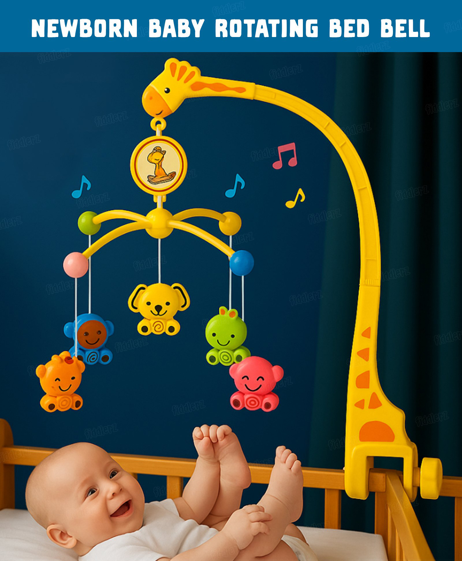 Fiddlerz Rotating Musical Cot Rattle for Babies Mobile for Cradle - Multicolor-image-45