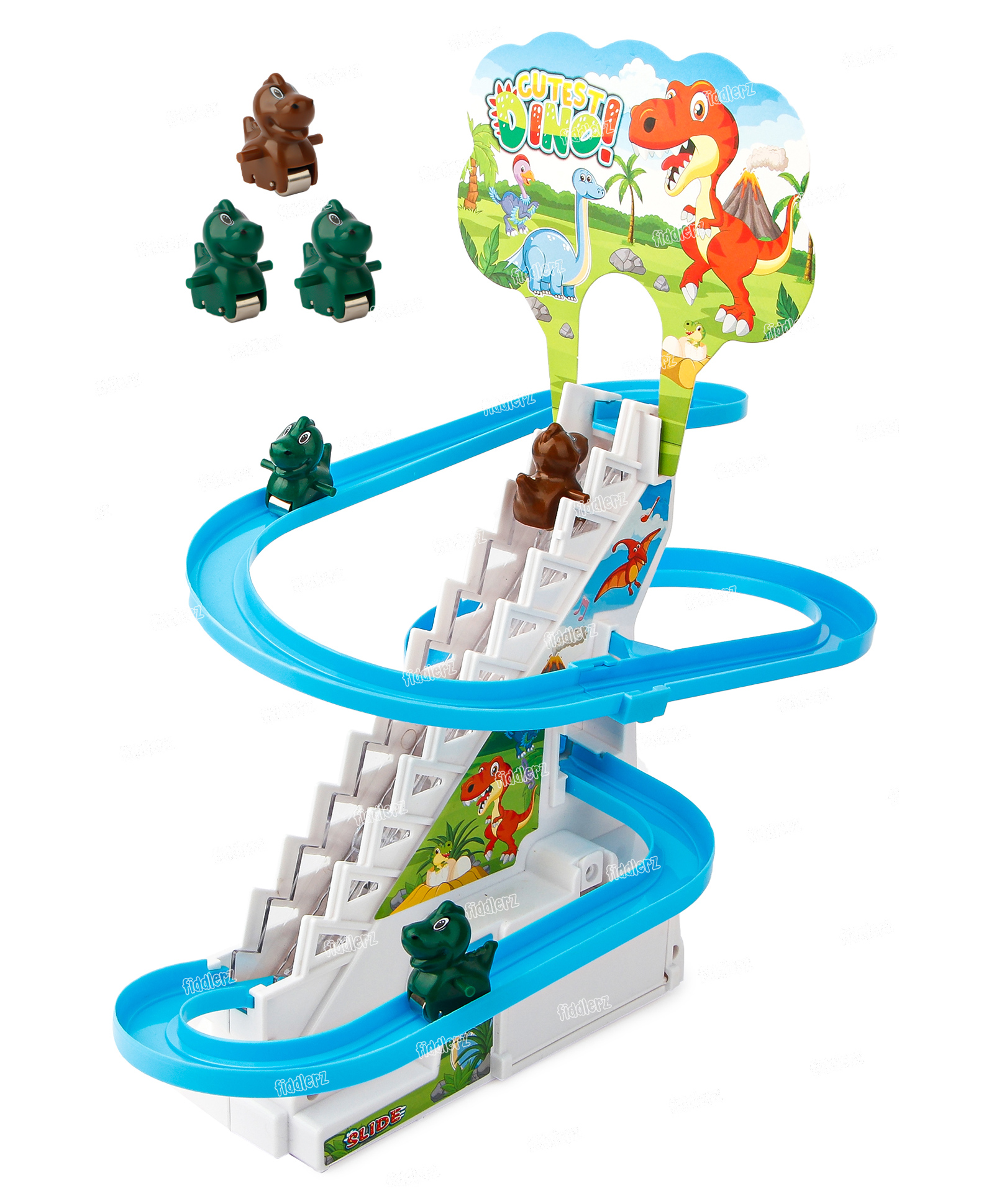 Fiddlerz Race Game Escalator Toy Automatic Stair Climbing Dino Roller Coaster Light Musical Toy Track Playset - Multicolour-picture-14