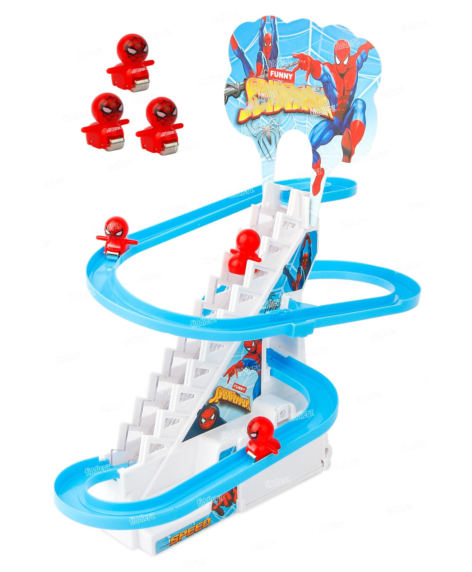 Fiddlerz Race Game Escalator Toy Automatic Stair Climbing Superhero Roller Coaster Light Musical Toy Track Playset - Multicolour-image-19