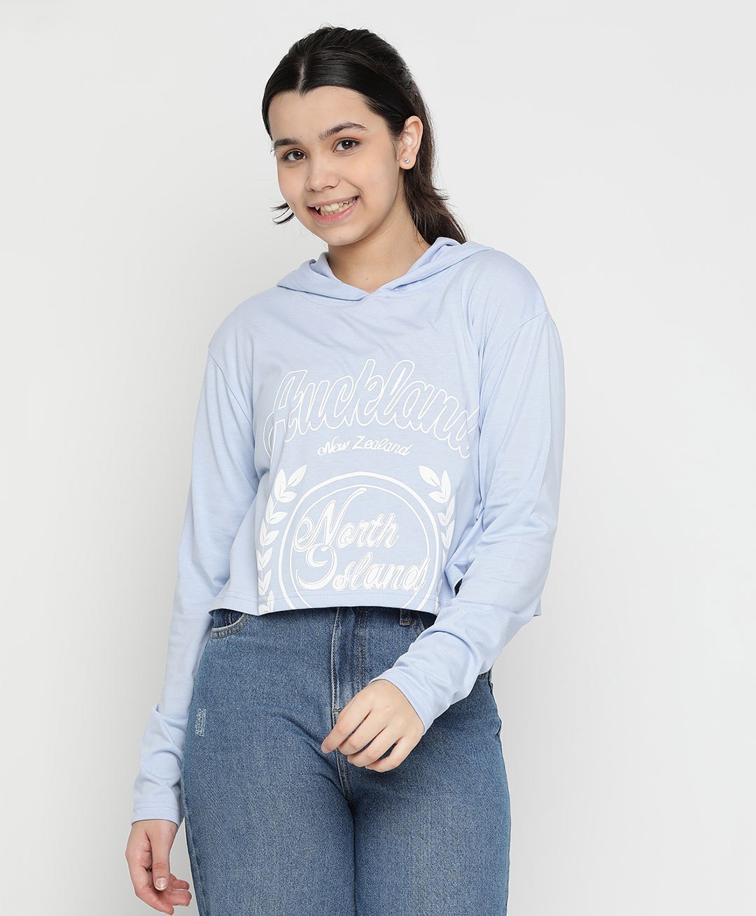 Lil Tomatoes Full Sleeves North Island Printed Hooded Crop Top - Blue-picture-27