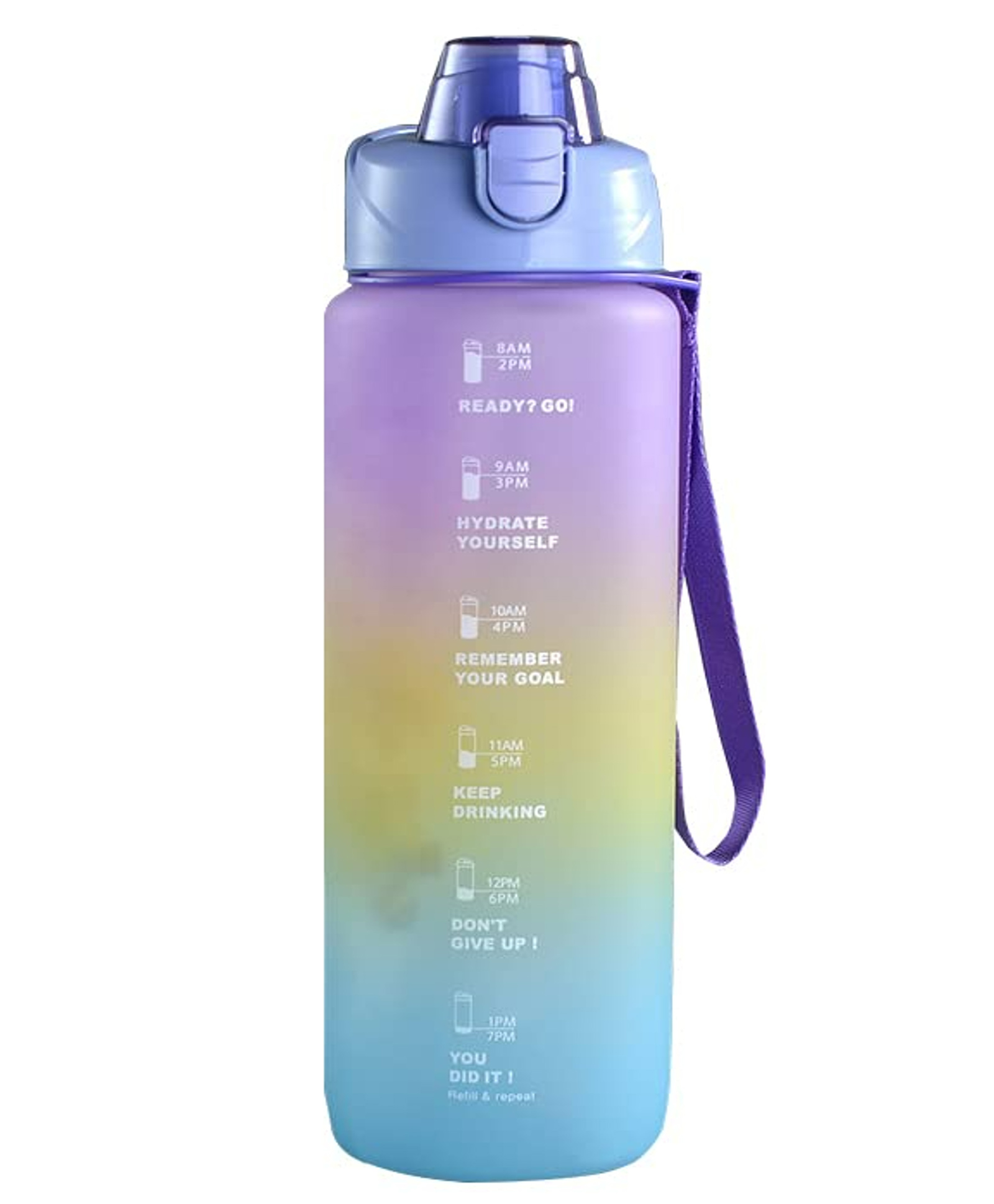 House of Quirk 1L Water Bottles with Time Markings, BPA Free, Leak Proof, Measures How Much Water You Drink, Stylish Strap, Motivational Sports Water Bottle (Purple/Yellow/Green)-picture-15