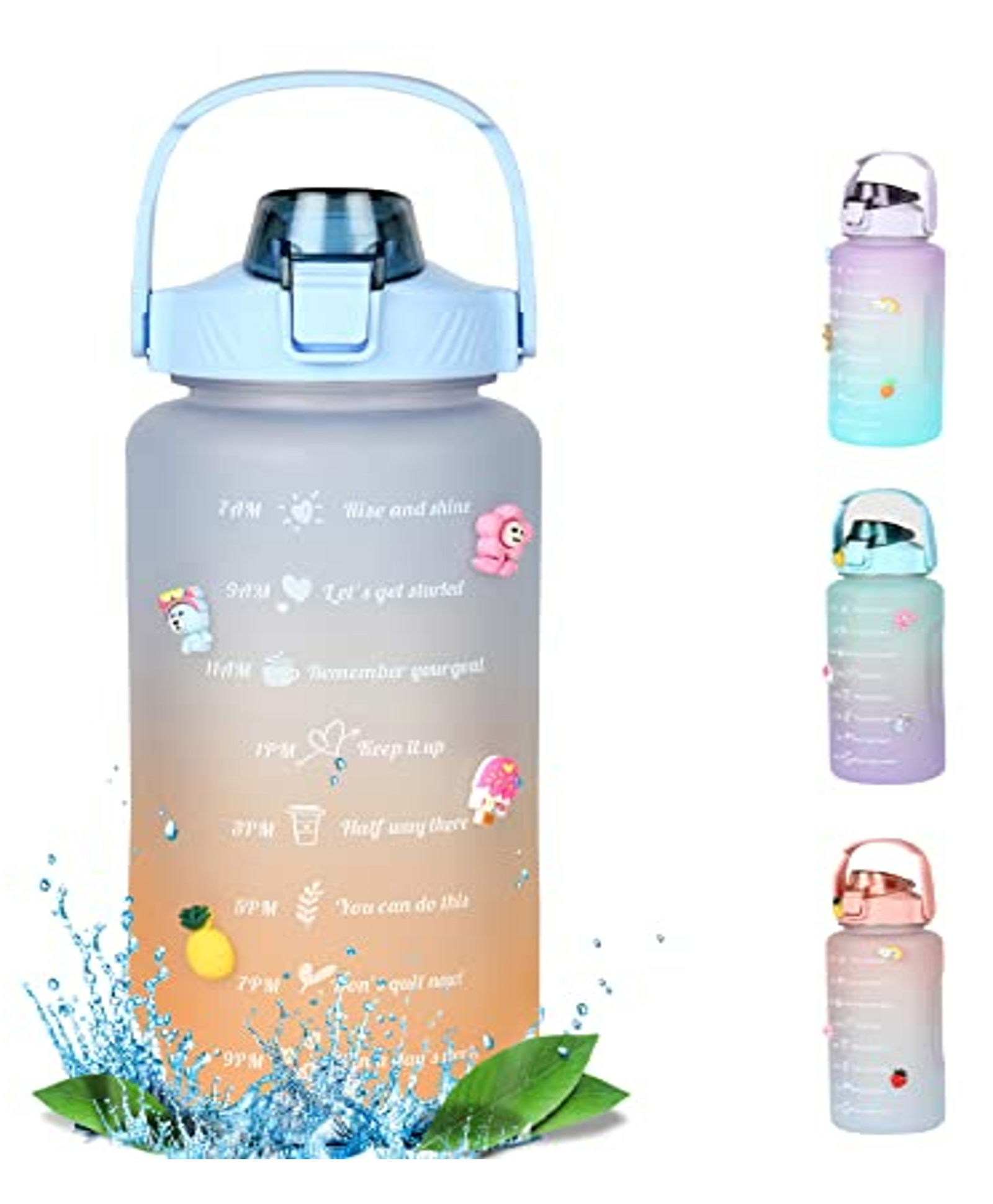 House of Quirk 2 liter 3D Sticker Water Bottle with Straw, Unbreakable Sports Water Bottles with Handle, Leak Proof Drinks Bottle BPA Free for Gym Fitness Outdoor Sports - Blue/Orange, Plastic-picture-27