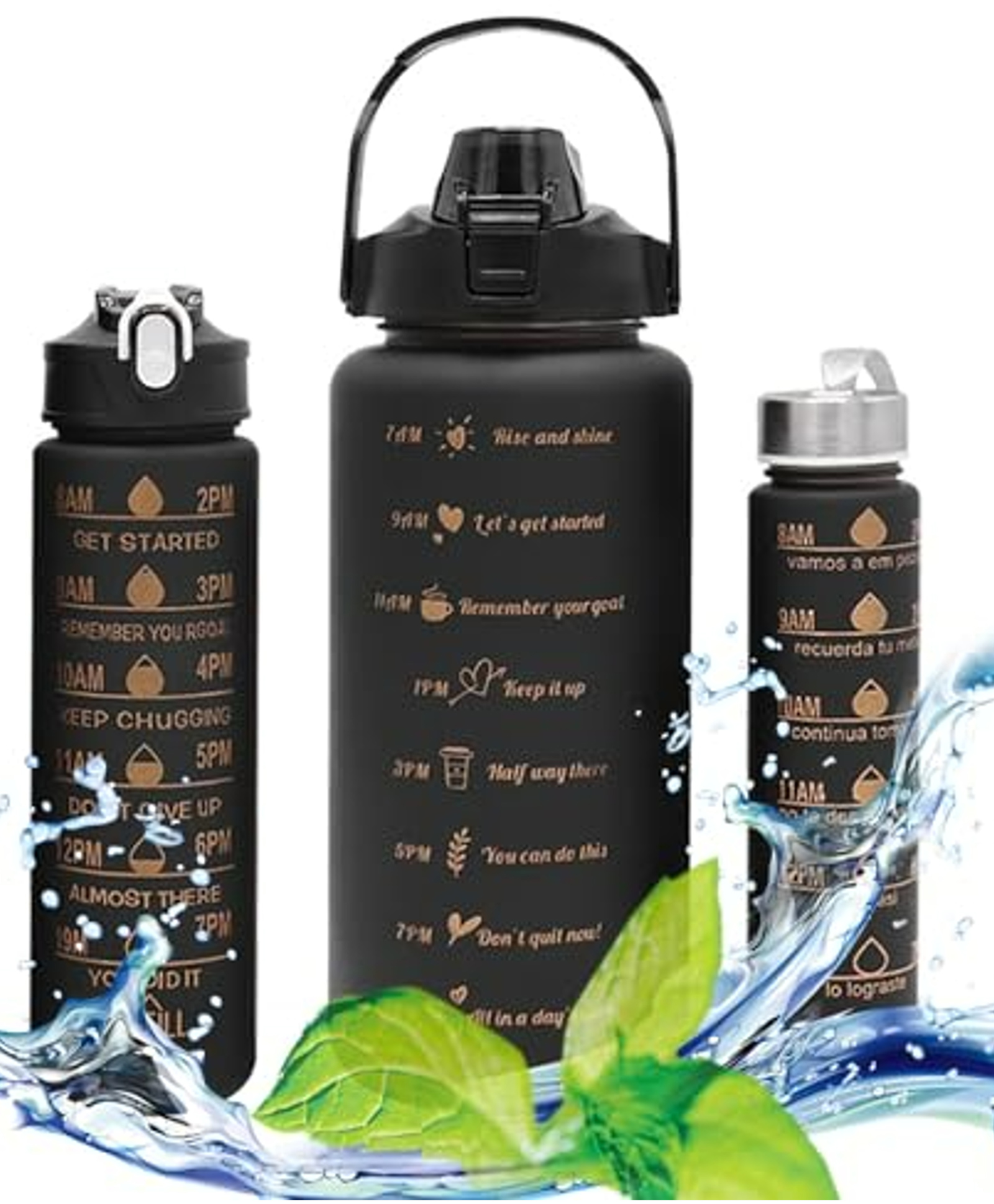 House of Quirk 3 Water Bottle with Straw, Sports Water Bottles with Handle, Leak Proof Drinks Bottle BPA Free for Gym Fitness Outdoor Sports (Black)-picture-18