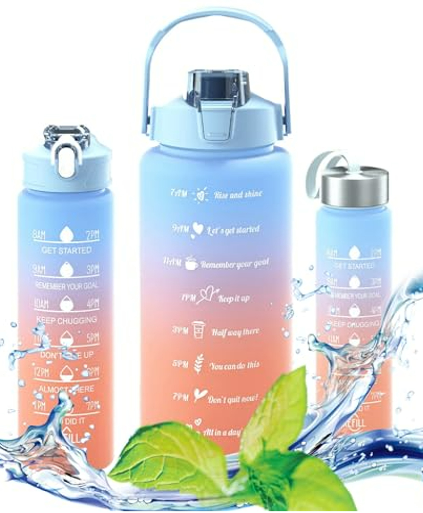 House of Quirk 3 Pc Sticker Water Bottle with Straw, Sports Water Bottles with Handle, Leak Proof Drinks Bottle BPA Free (Blue/Orange, 2Litre+900ml+350ml)-picture-17