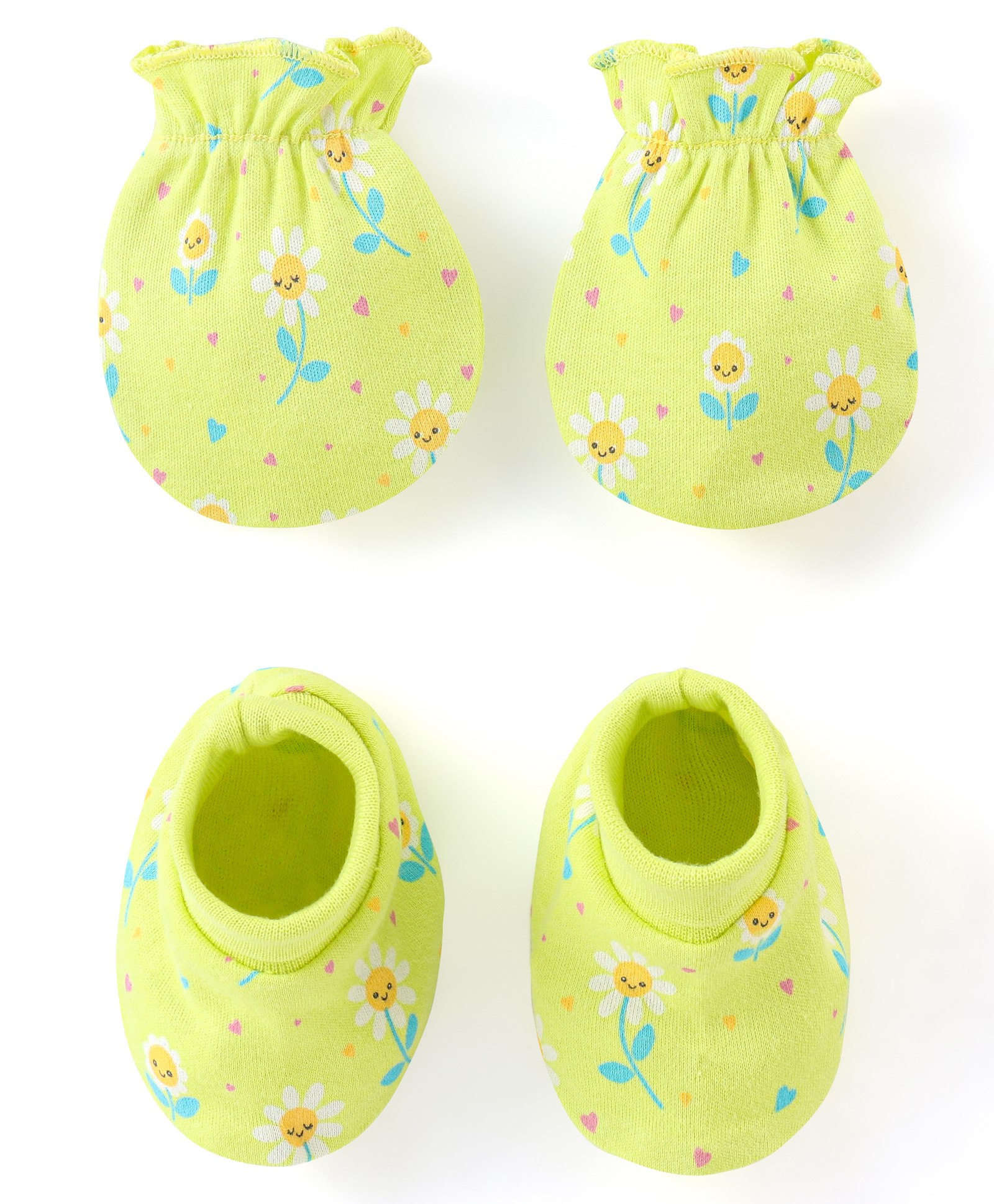 Babyhug 100% Cotton Knit Floral Print Mittens & Booties - Green-image-37