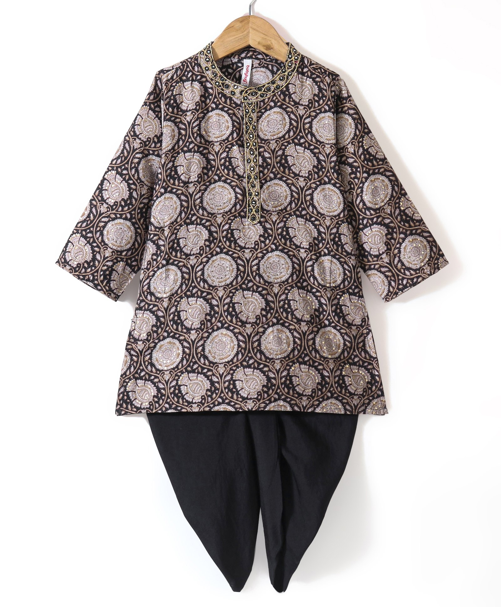 Babyhug 100% Cambric Full Sleeve Printed Kurta With Solid Dhoti Set - Black-picture-18