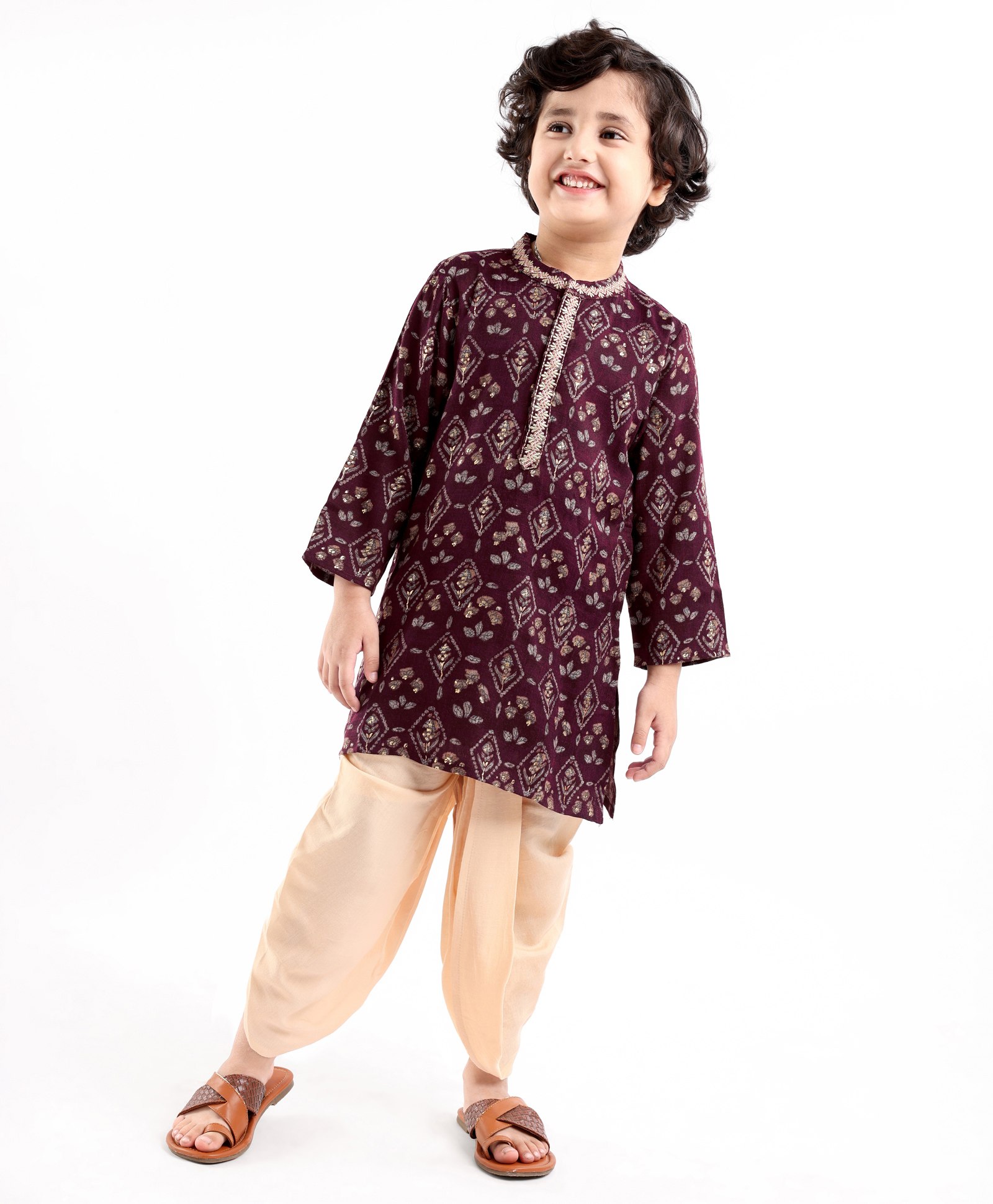 Babyhug Cotton Full Sleeves Printed  Kurta with Dhoti Set - Magneta-image-12