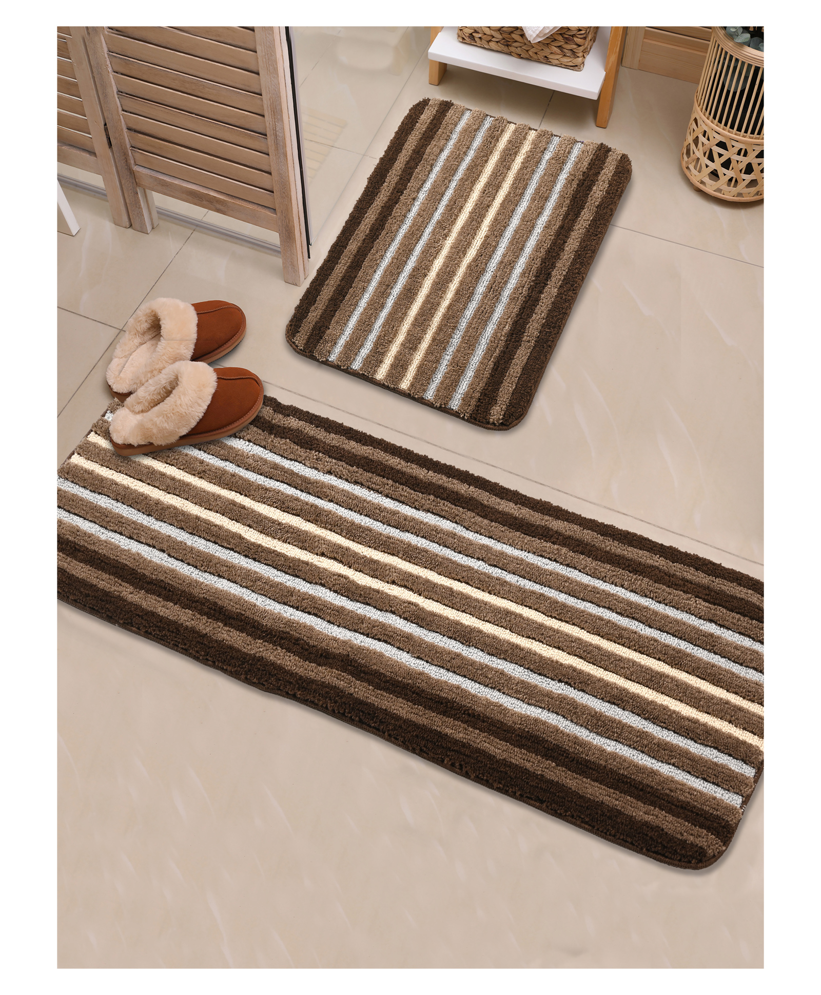 SaralhomeWow Antiskid Bathmat & Runner Brown. 40cm x 58cm, 40cm x 100cm-image-35