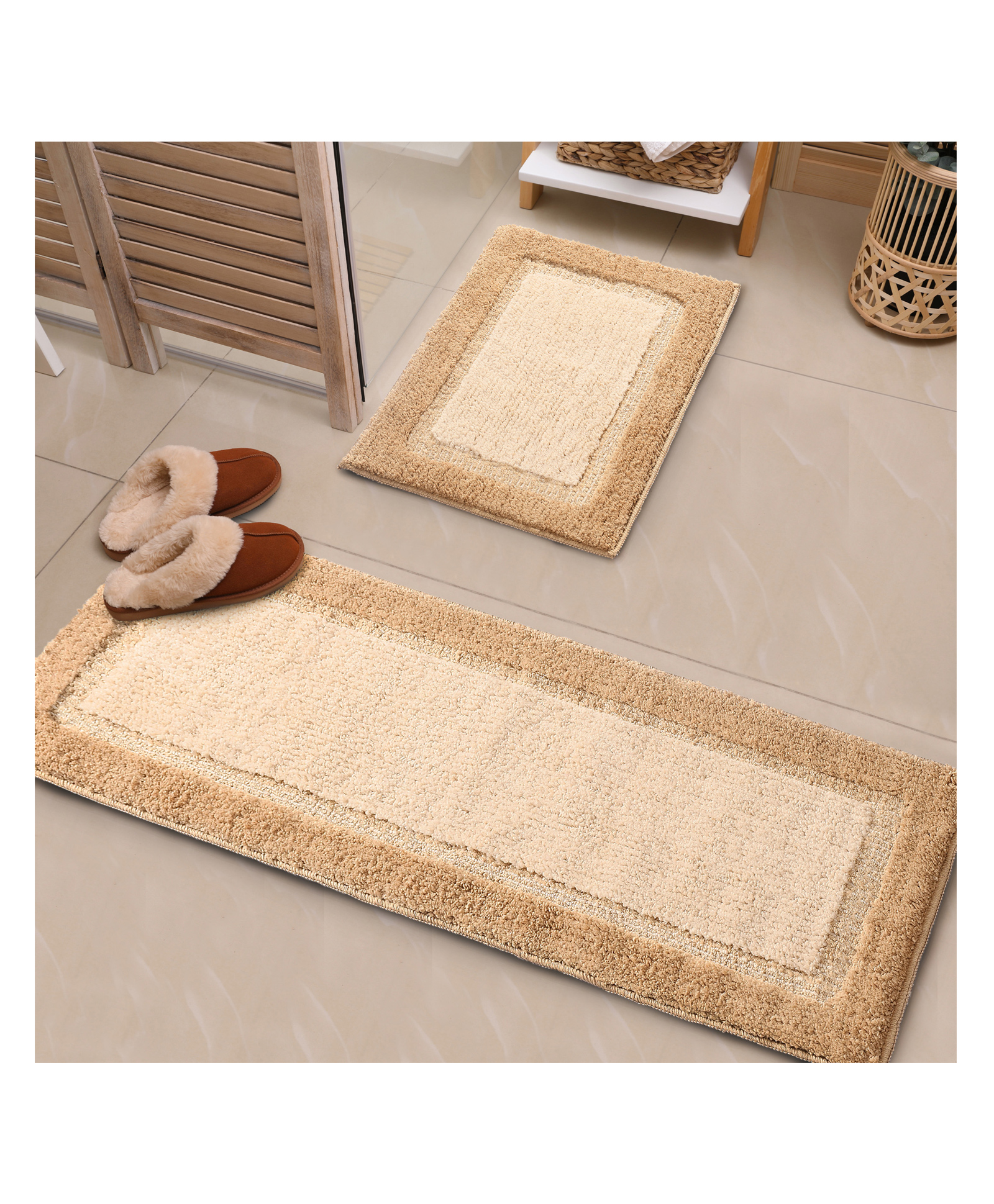 saral home Saralhome Elyesse Antiskid Bathmat-Runner 2pc Gold. 40cm x 58cm, 40cm x 110cm-picture-16