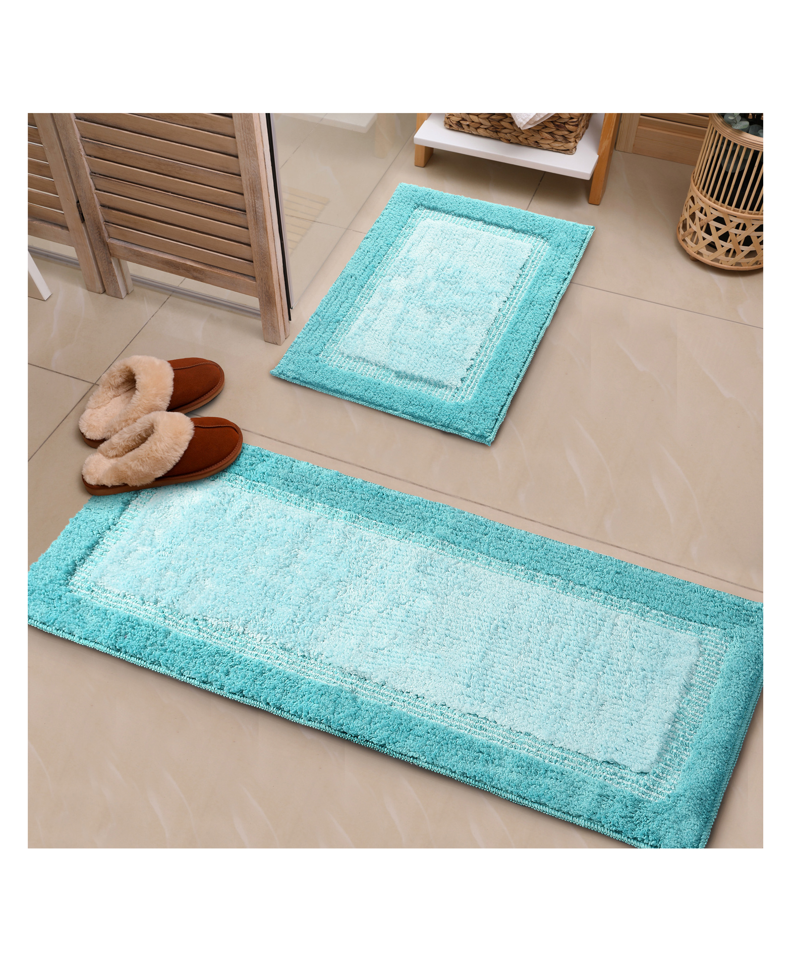 Saralhome Elyesse Antiskid Bathmat-Runner2pcGreen. 40cm x 58cm, 40cm x 110cm