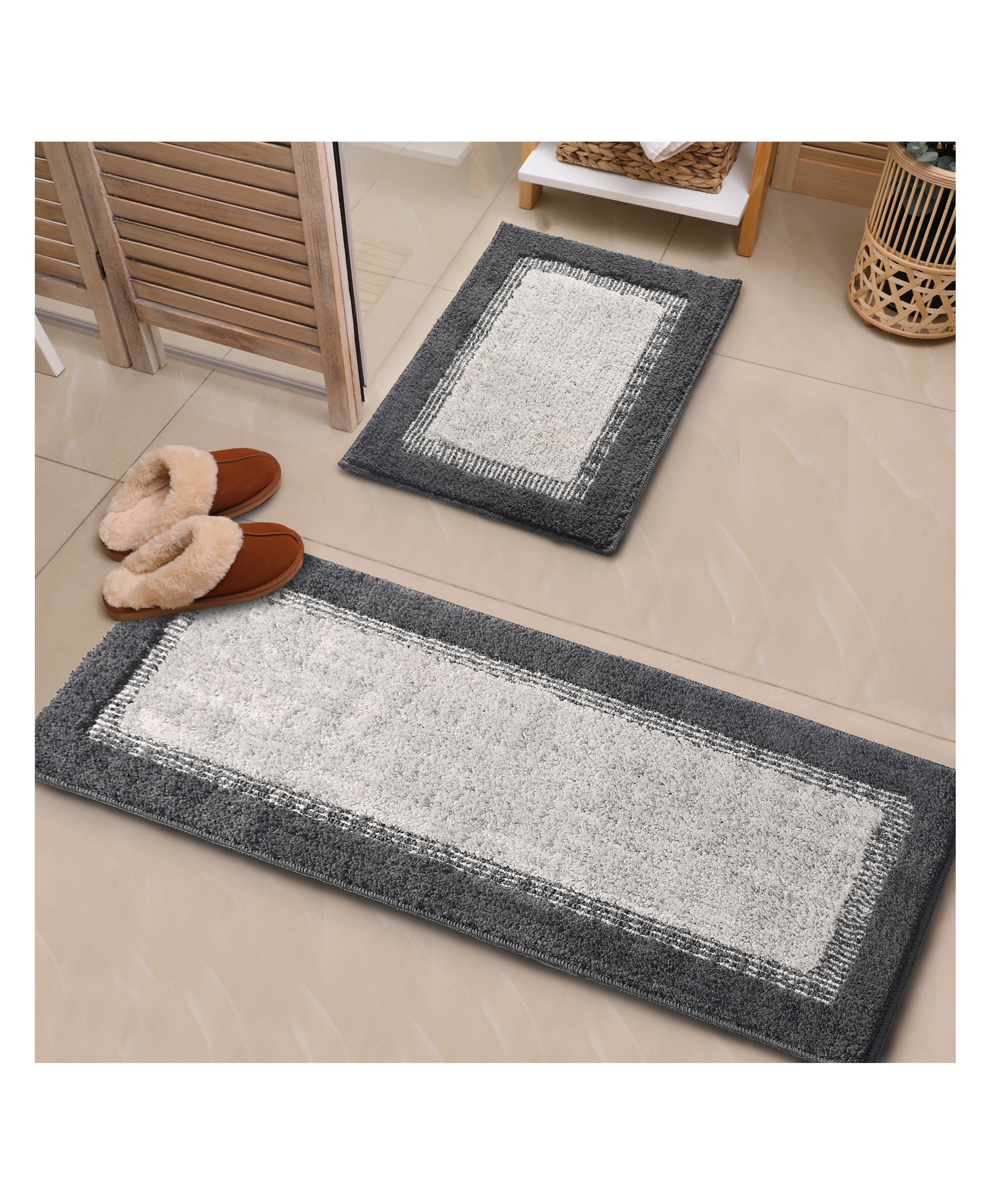 Saralhome Elyesse Antiskid Bathmat-Runner  2pc  Grey. 40cm x 58cm, 40cm x 110cm-image-45