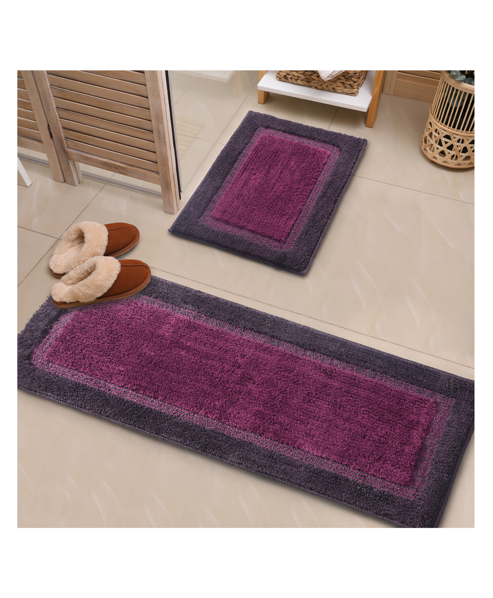 Saral Home Elyesse Set of 2 Pcs Bathmat & Runner Antiskid & Washable - Purple-picture-13