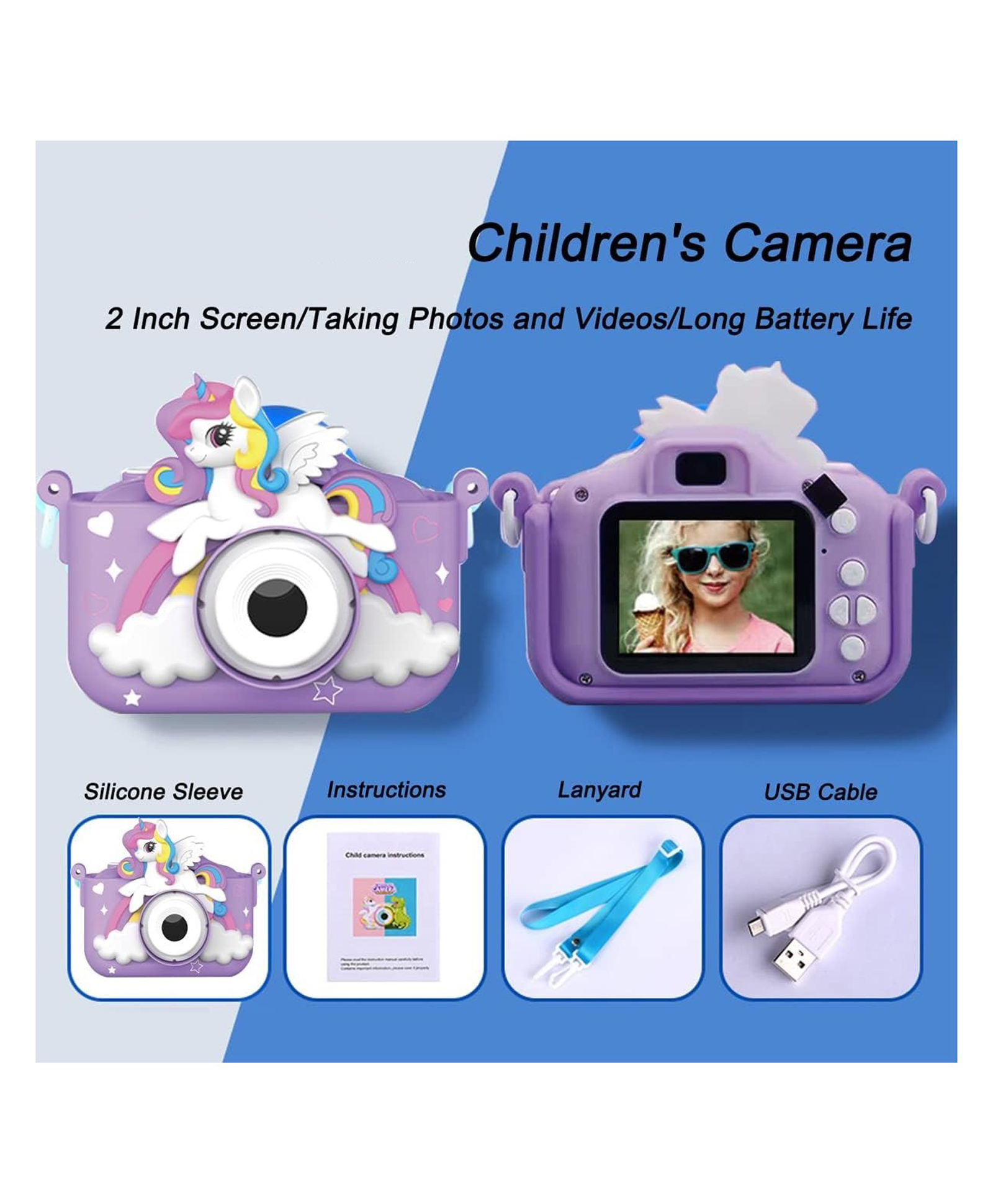 YAMAMA Digital Handy Portable Unicorn Camera Full HD 1080P 2.0 Screen with Inbuilt Games  Multicolor-image-16