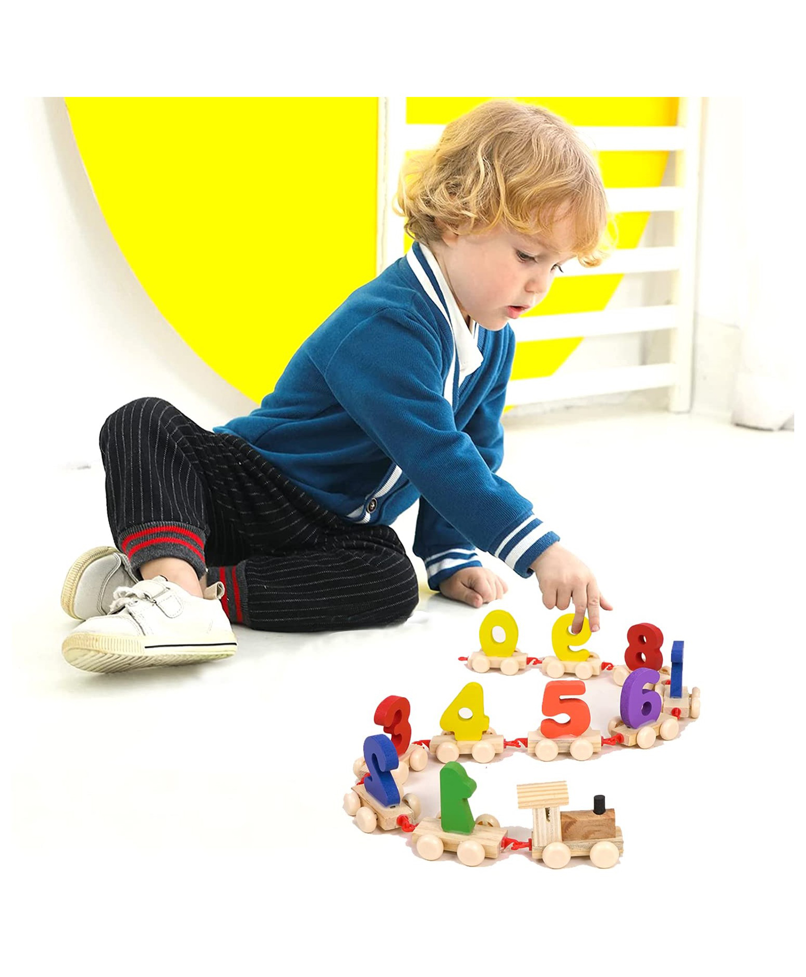 YAMAMA Wooden Digital Handcrafted Educational Wooden Train Digital 0-9 Digit Number Toys - Multicolor-image-33