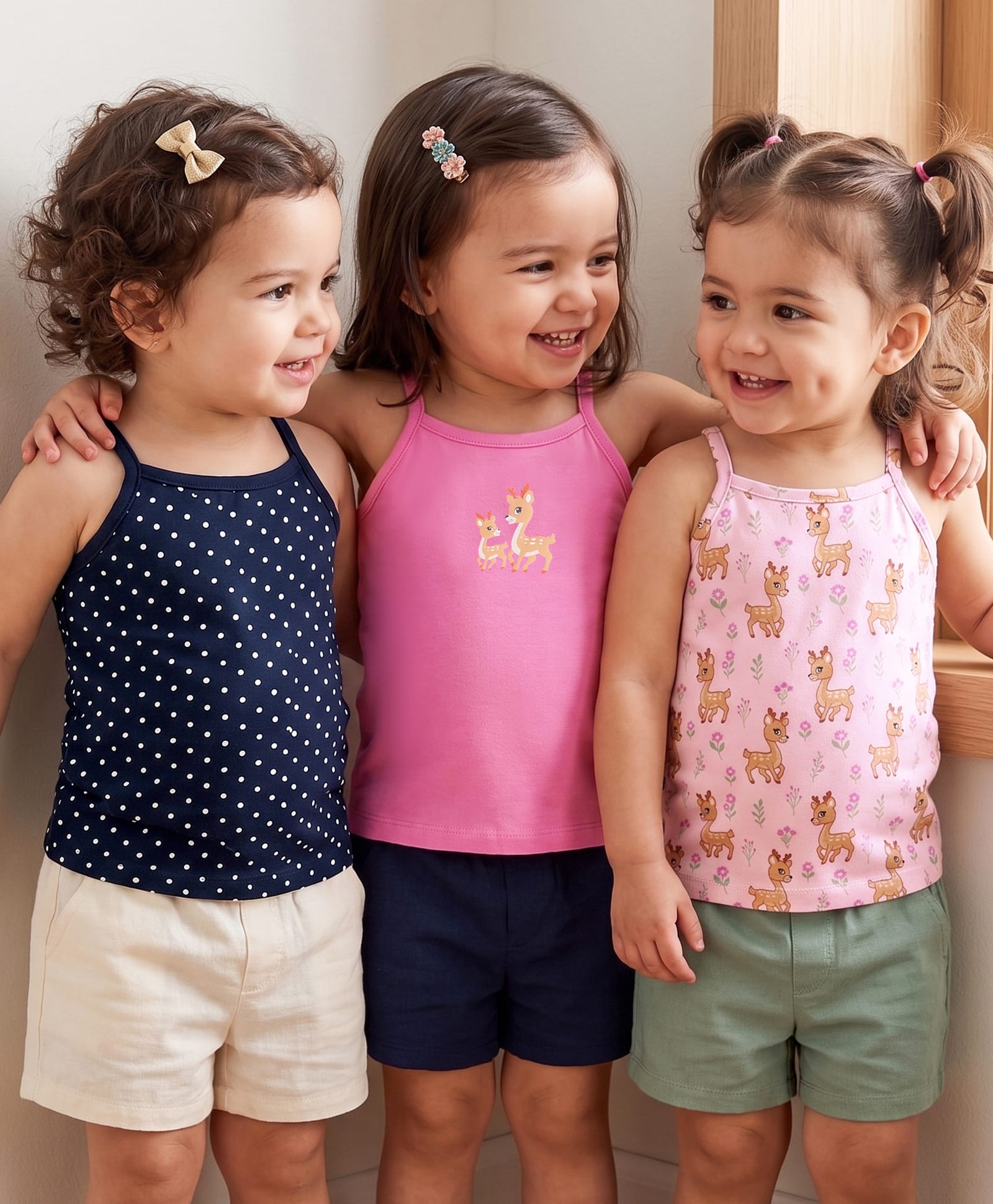 Babyhug 100% Cotton Slips With Deer Print Pack Of 3 - Pink & Navy Blue-image-46