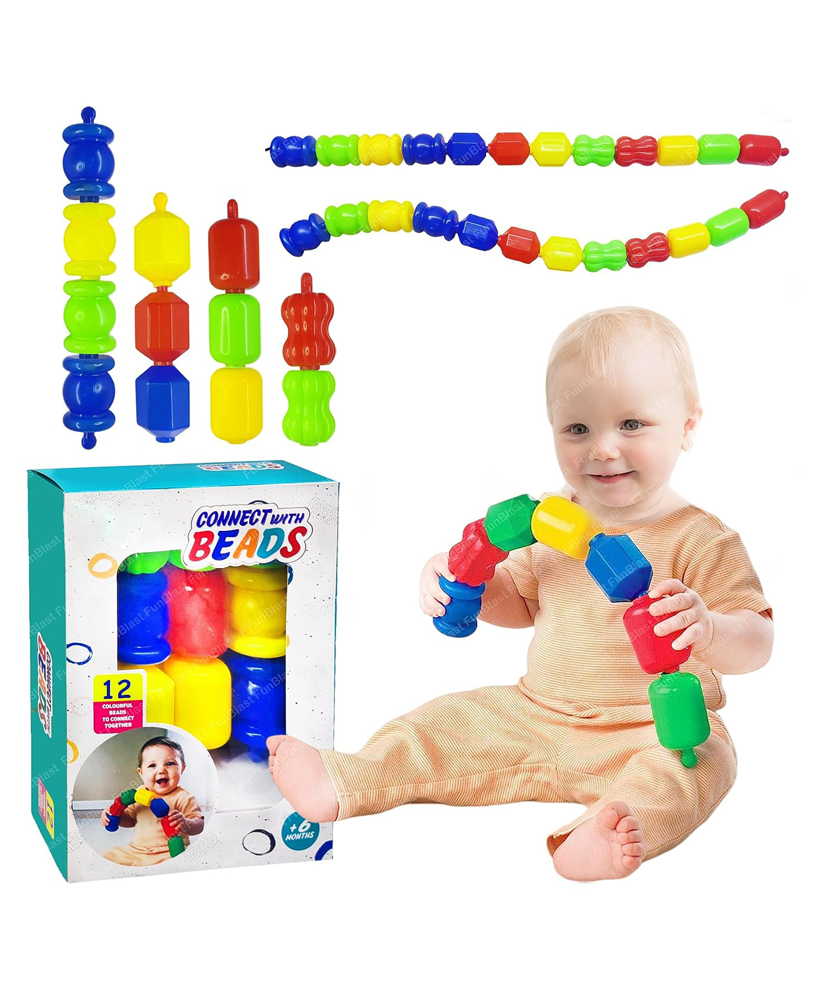 FunBlast Connecting Beads for Kids Interlocking Puzzle Blocks 12 Pieces - Multicolor-picture-21