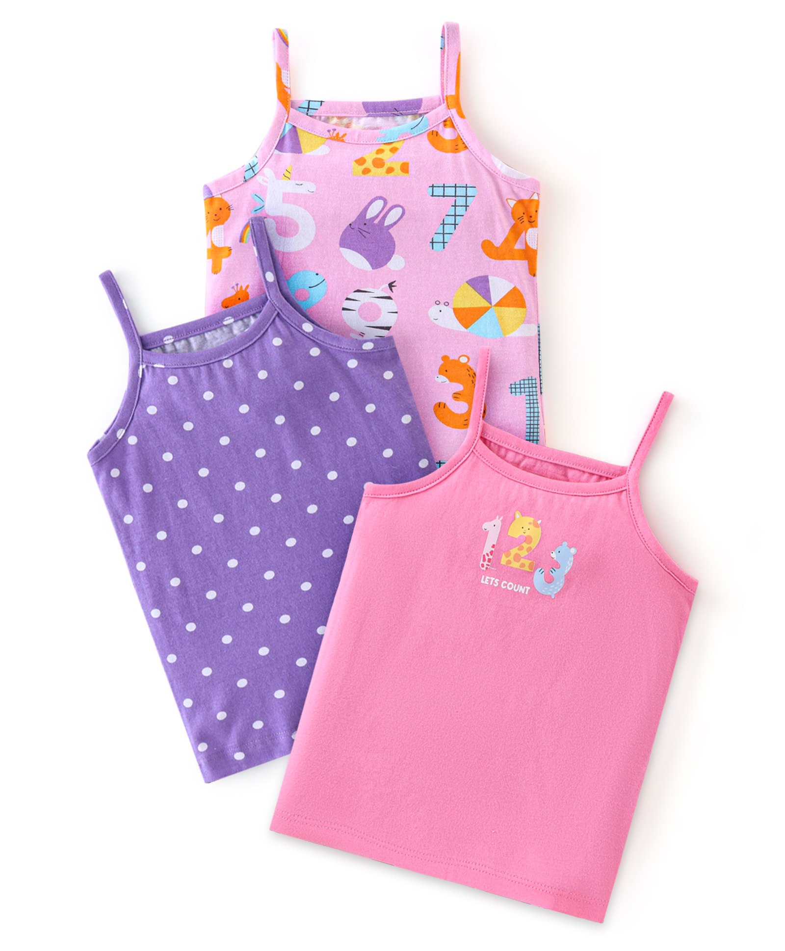 Babyhug 100% Cotton Sleeveless Slips Polka Dot Print Pack of 3 - Multicolour-picture-12