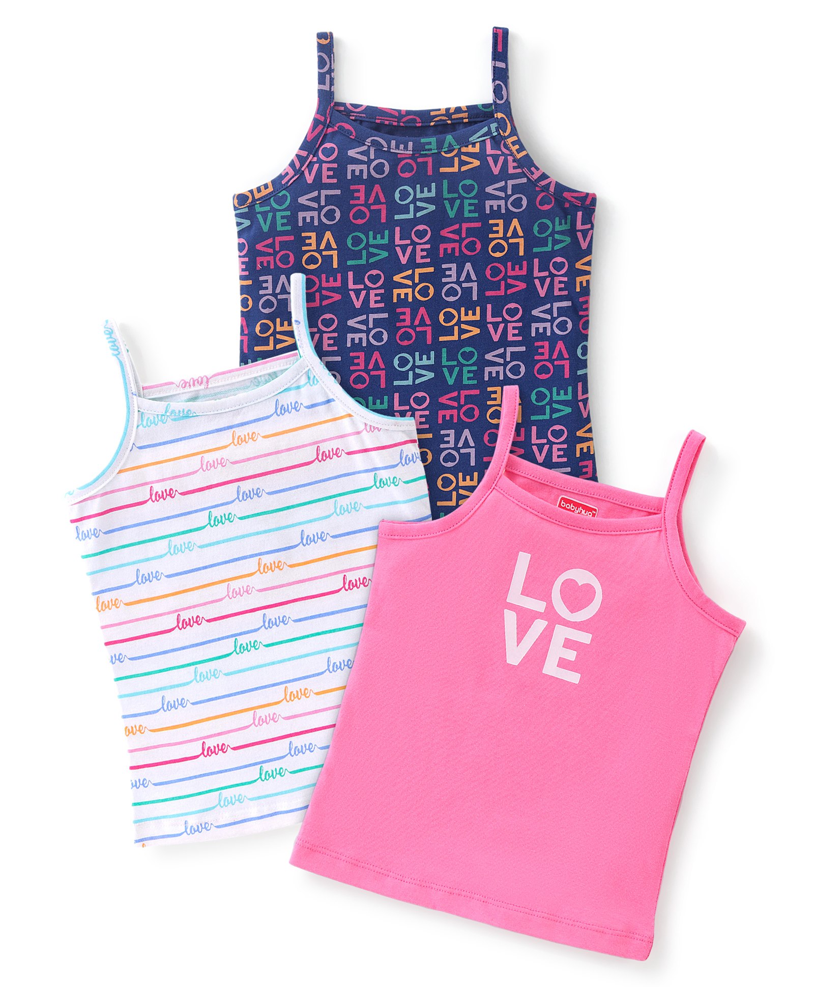 Babyhug 100% Cotton Sleeveless Slips Stripes & Text Print Pack of 3- Blue White & Pink-image-25