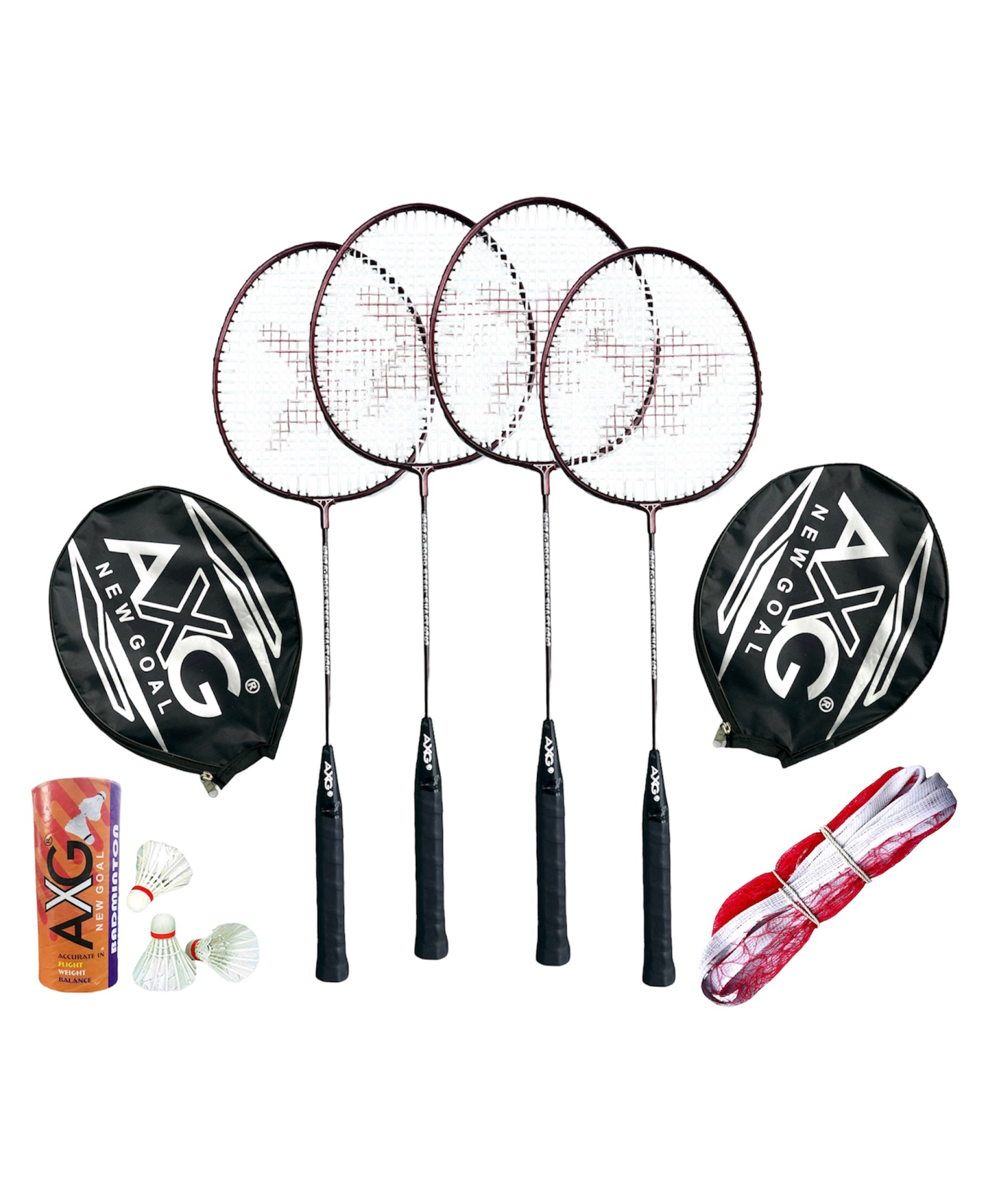 AXG Scratch Resistant A-2000 Racquets Set of 4 with Covers 3 Feather Shuttles & Net Badminton Kit - Maroon-image-35