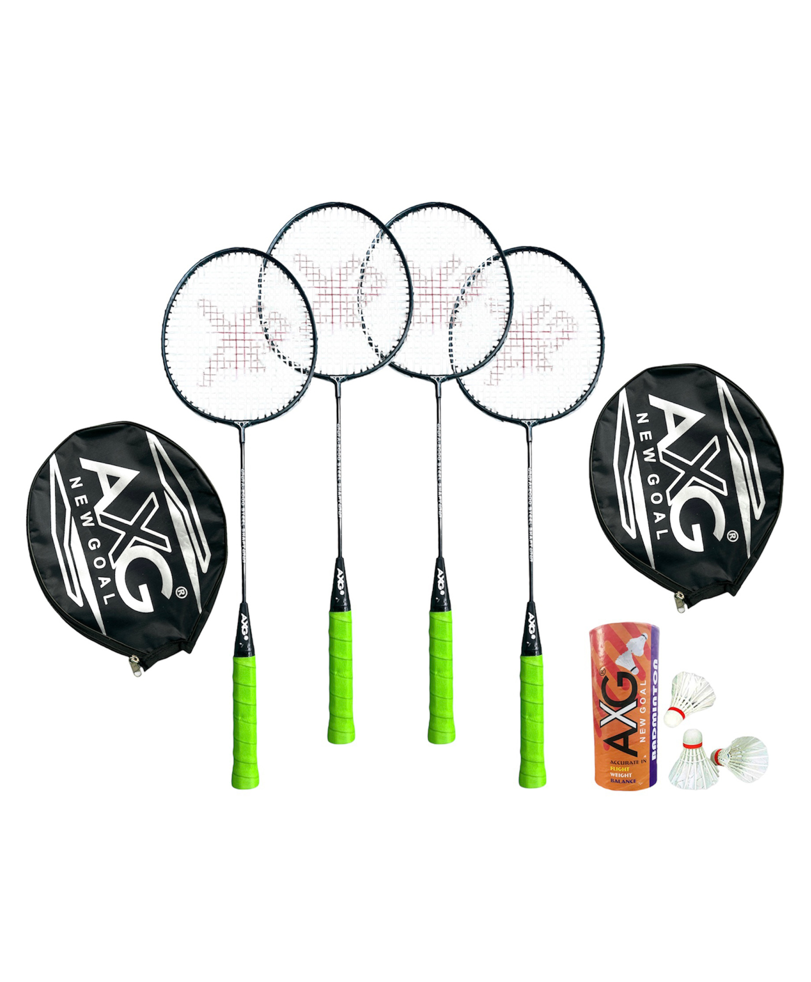AXG Scratch resistant A-2000 Badminton Rackets set Of 4 with 3 Feather Shuttles Badminton Kit (Green)-image-38