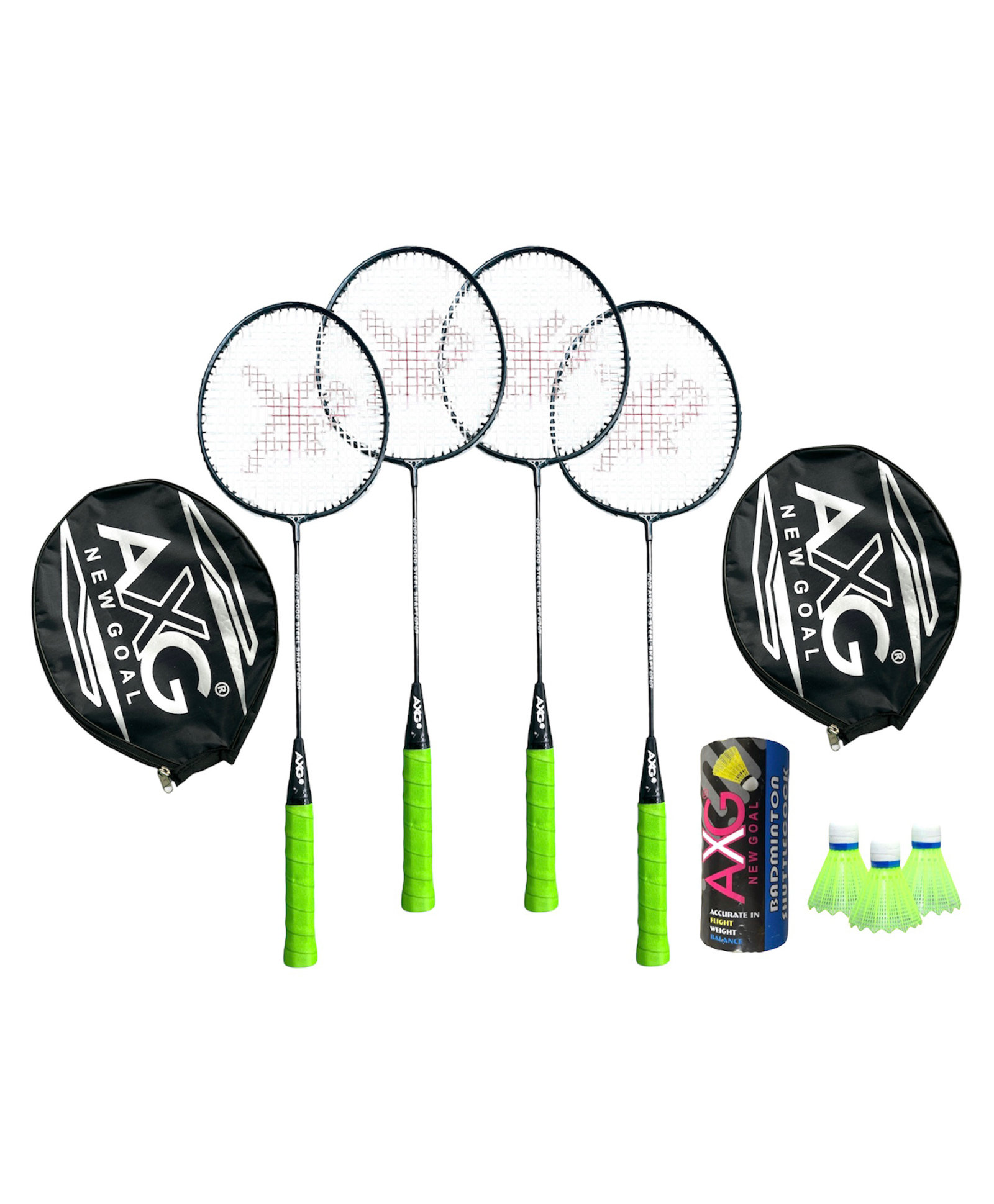 axg new goal AXG Scratch resistant A-2000 Badminton Racquets set Of 4 with 3 Plastic Shuttles Badminton Kit (Green)-picture-27