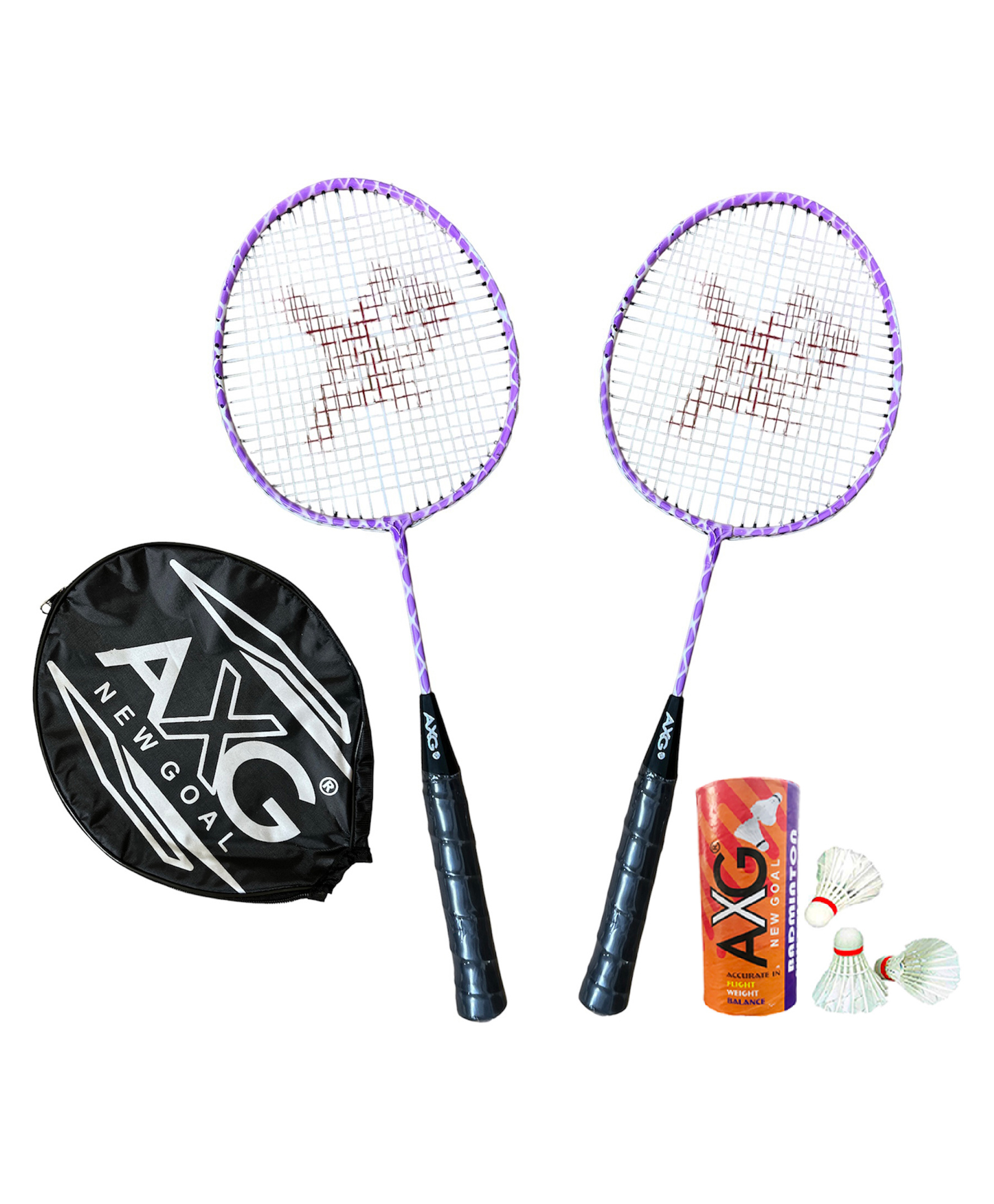 axg new goal AXG Durable Stylish Design With 3 Feather Shuttles And Cover Badminton Kit (Purple)-picture-10