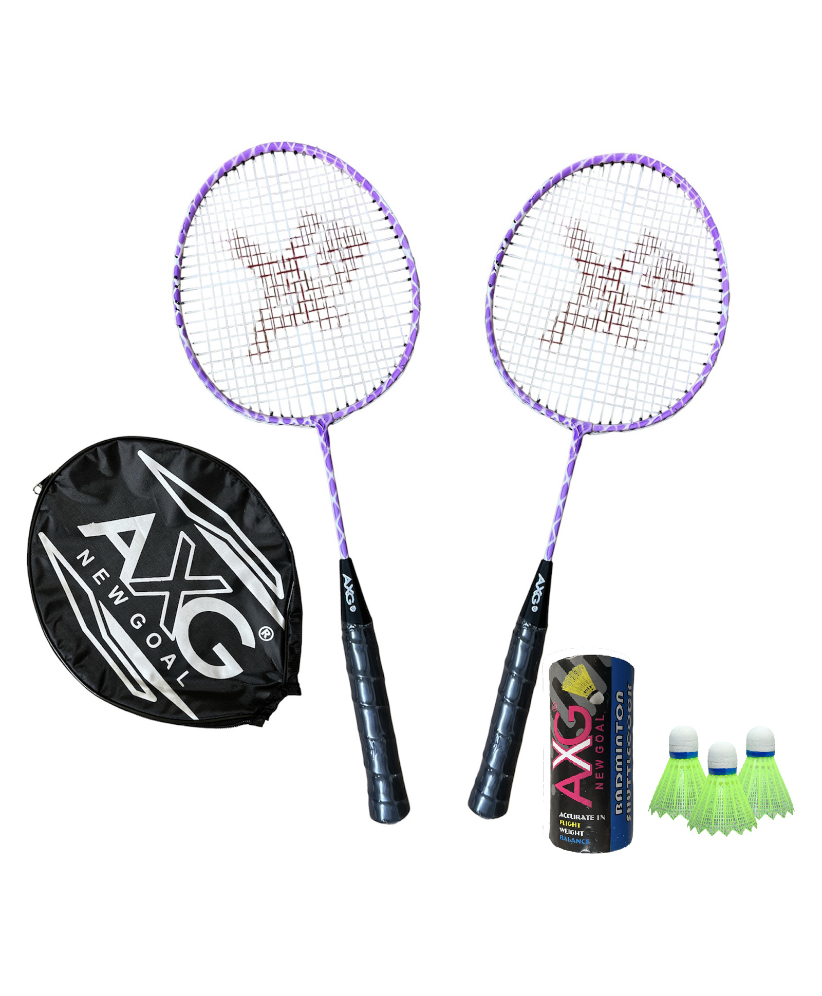 axg new goal AXG Durable & Stylish Design 2 Racquets With 3 Plastic Shuttles And Cover Badminton Kit (Purple)-picture-13