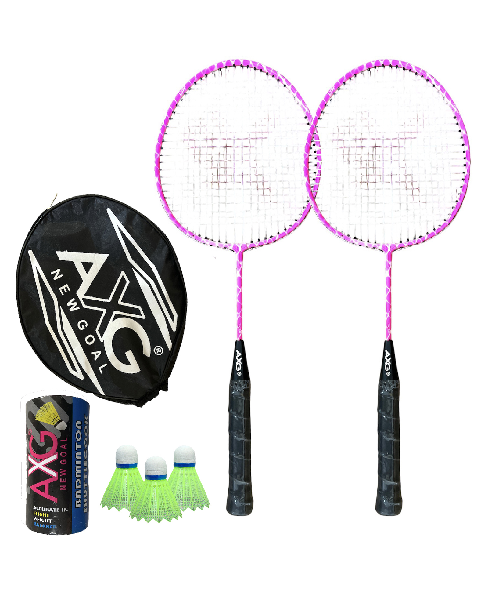 axg new goal AXG Durable & Stylish Design 2 Racquets With 3 Plastic Shuttles And Cover Badminton Kit (Pink)-picture-21