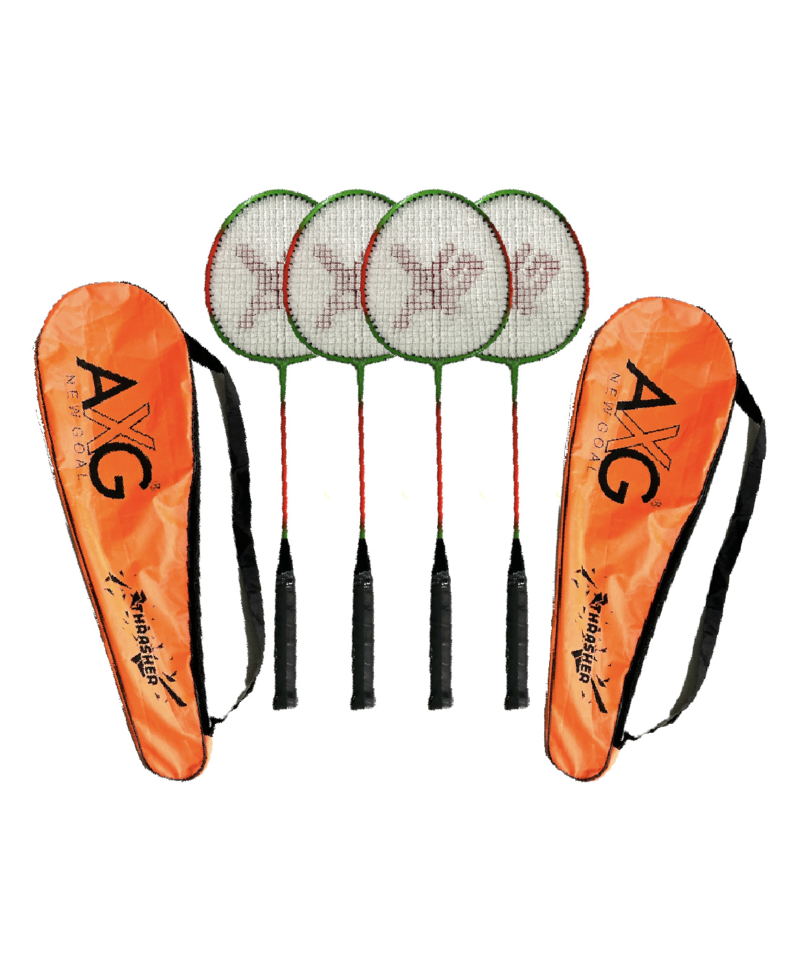 AXG Thrasher Set Of 4 With Covers Orange Green Strung Badminton Racquet-image-25