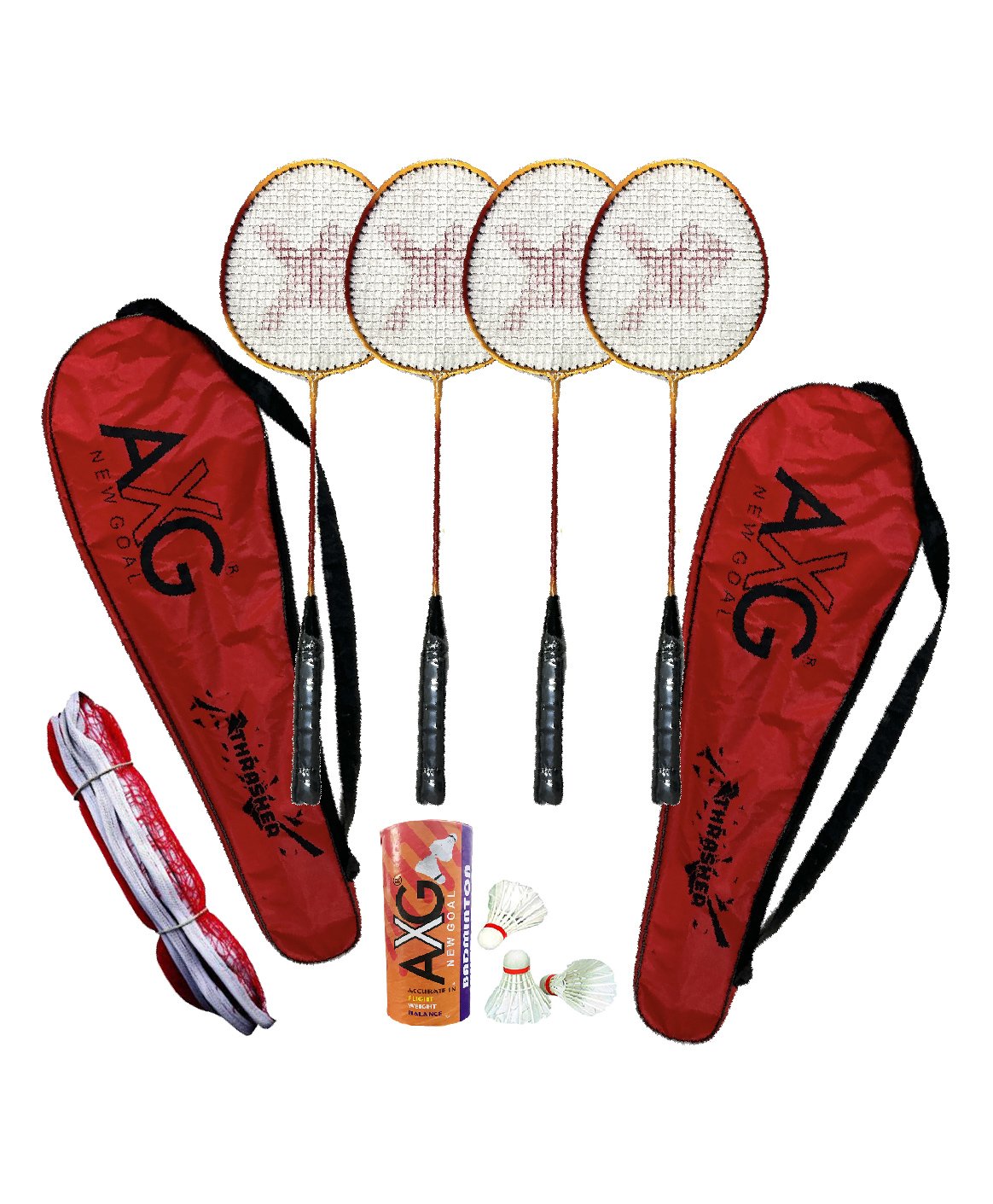 AXG Thrasher Racquets with Feather shuttles and net Badminton Kit-image-45