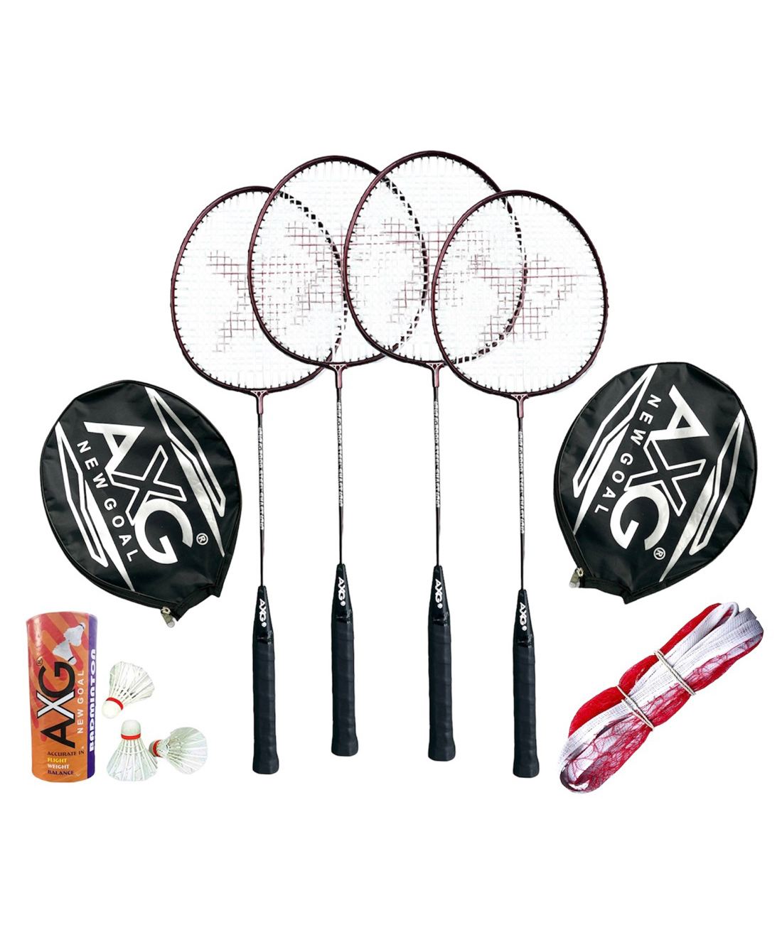AXG Scratch Resistant A-2000 Racquets set of 4 with Covers, 3 Feather Shuttles & Net Badminton Kit (Maroon)-image-31