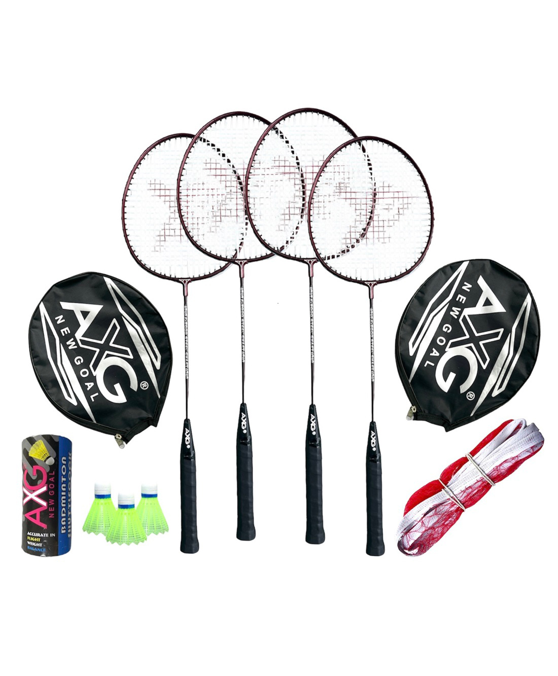 AXG Scratch Resistant A-2000 Racquets set of 4 with Cover, 3 Plastic Shuttle and Net Badminton Kit (Maroon)-image-32