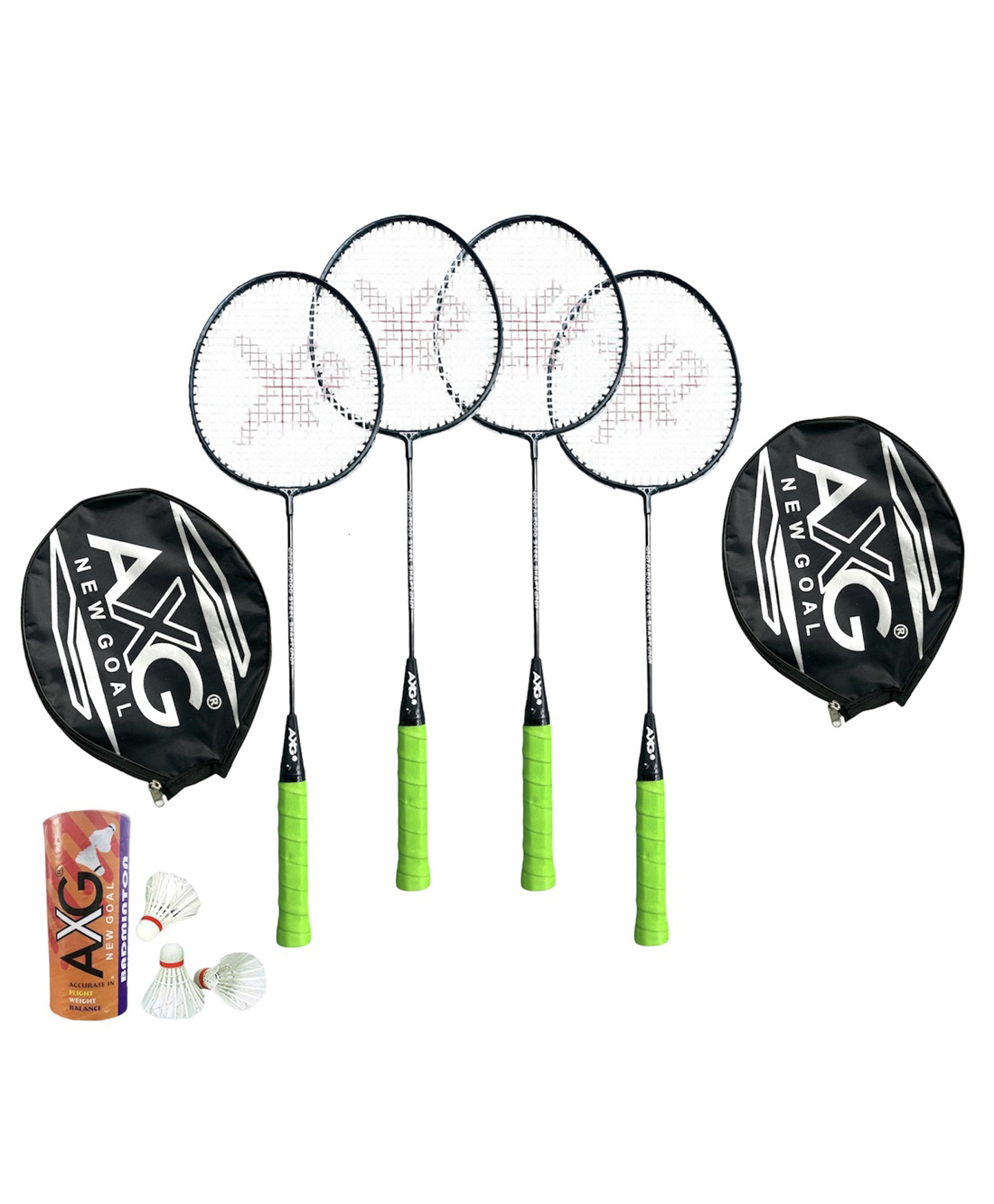 AXG Scratch resistant A-2000 Badminton Rackets set Of 4 with 3 Feather Shuttles Badminton Kit (Green)-image-33