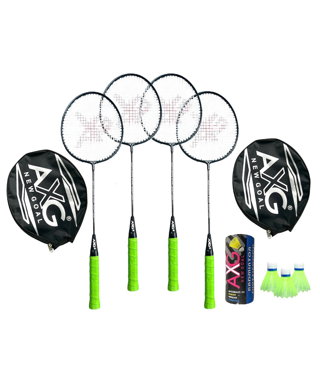AXG Scratch resistant A-2000 Badminton Racquets set Of 4 with 3 Plastic Shuttles Badminton Kit (Green)-image-34