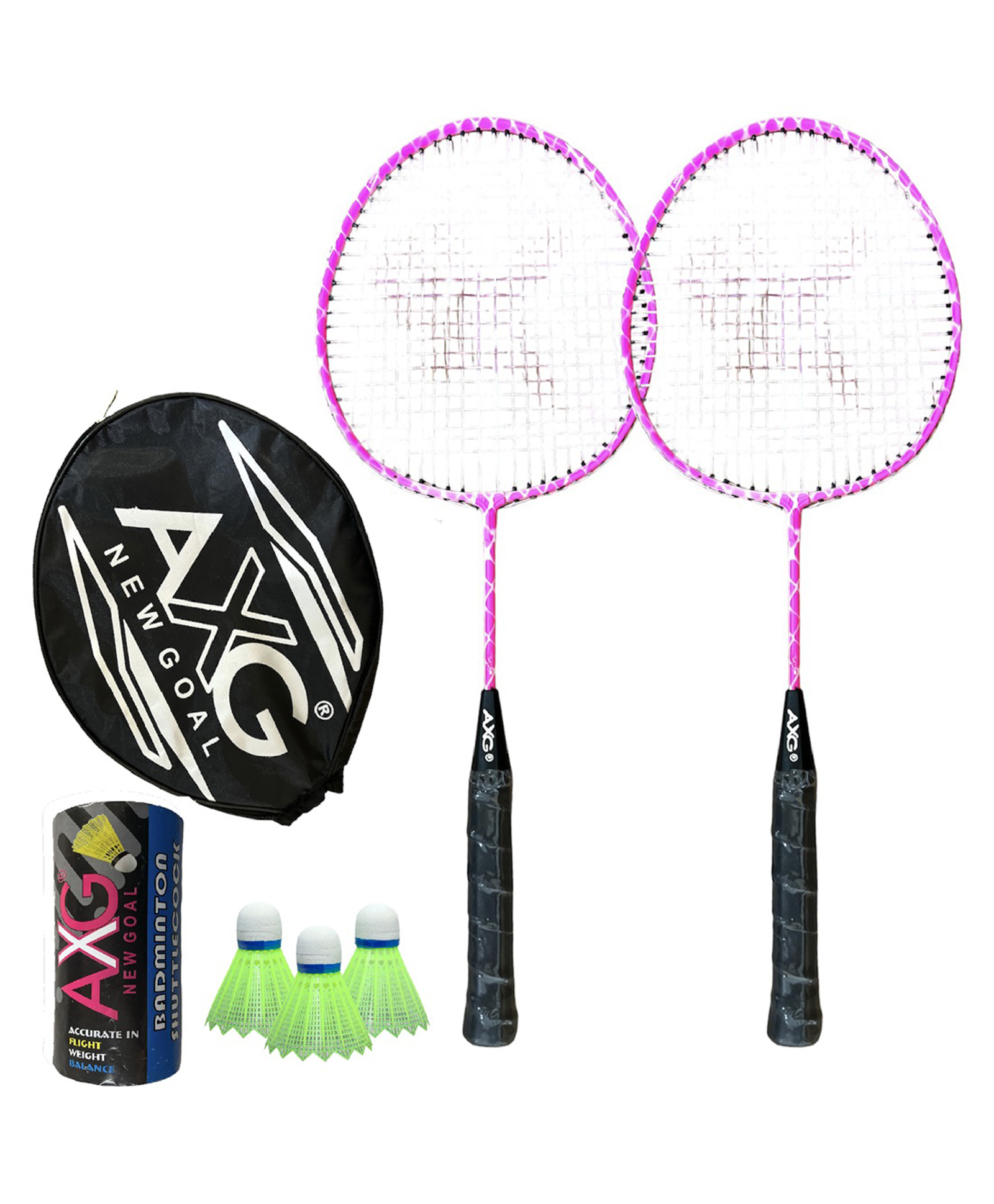 AXG Durable & Stylish Design 2 racquets with 3 plastic shuttles and cover Badminton Kit (Pink)-image-37