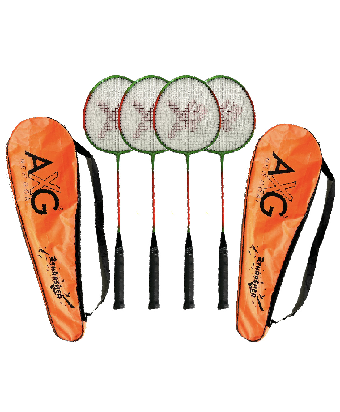 AXG Thrasher Set Of 4 With Covers Orange Green Strung Badminton Racquet-image-24
