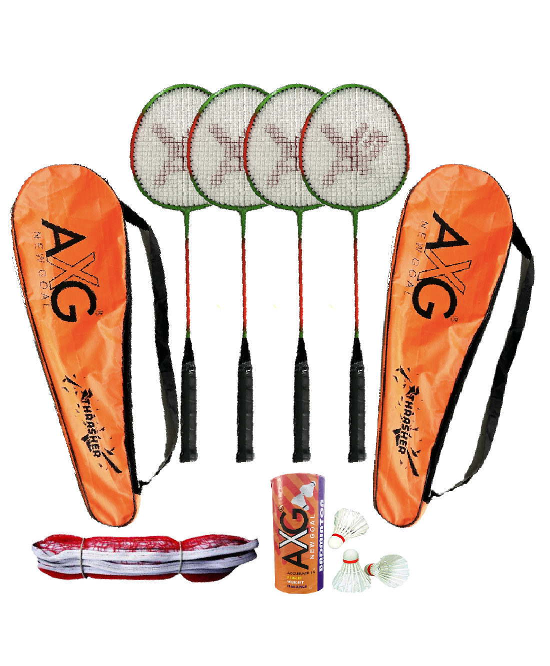 AXG Thrasher Racquets with Feather shuttles and net Badminton Kit-image-46