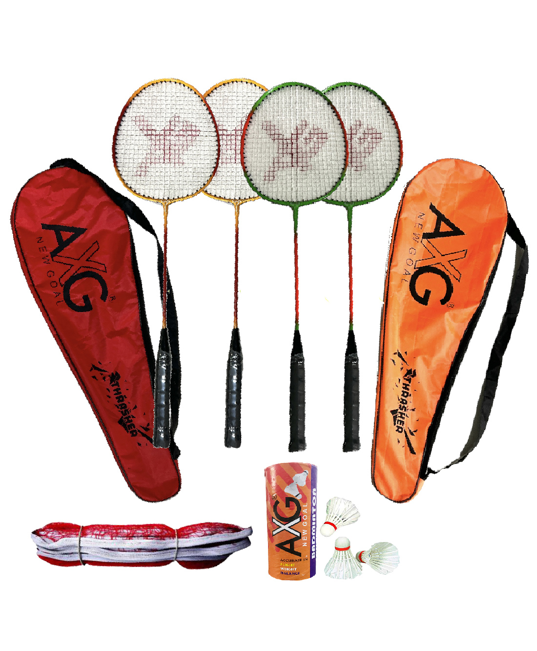 AXG Thrasher Racquets with Feather shuttles and net Badminton Kit-image-47