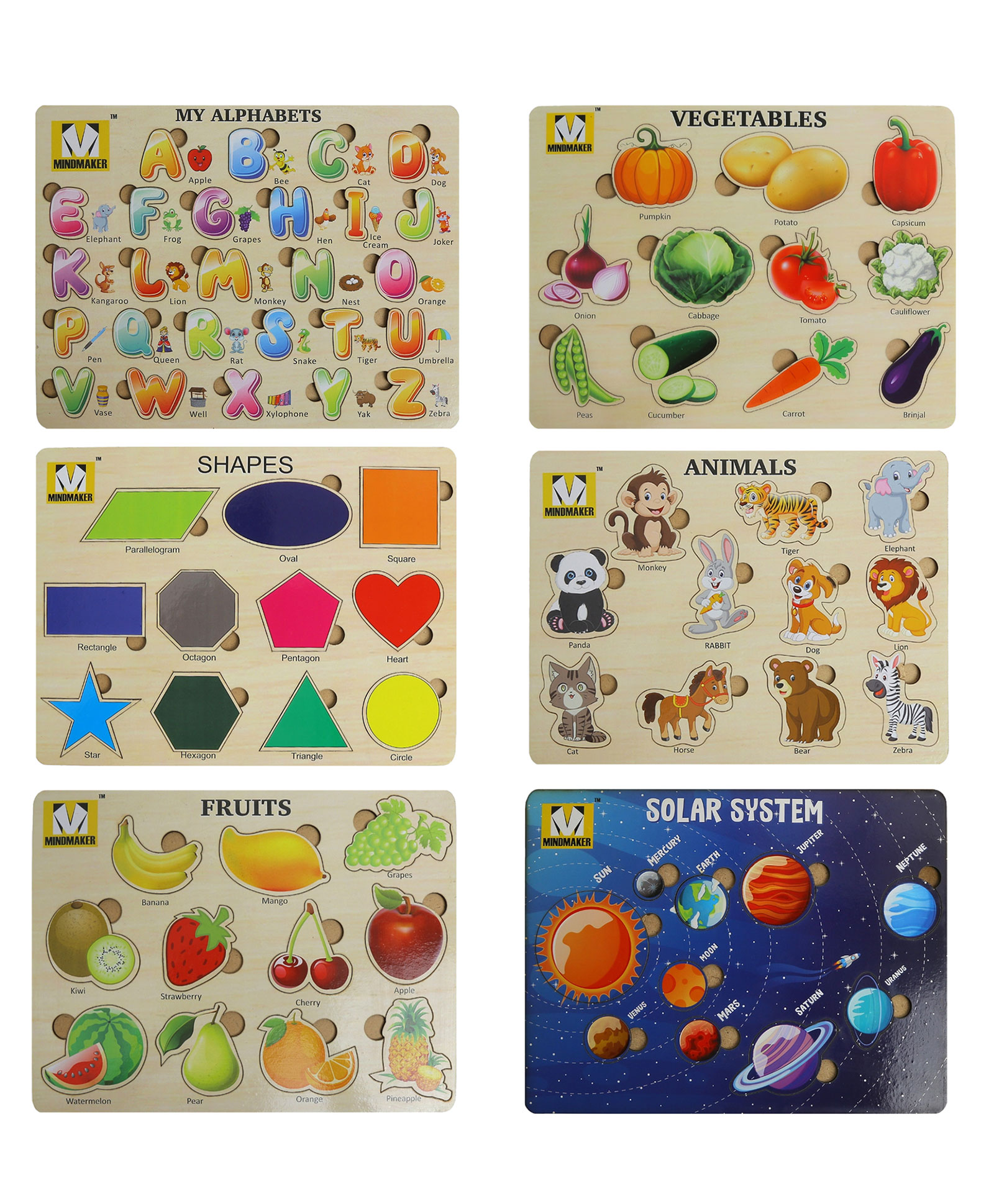 MINDMAKER Wooden Puzzles Educational and Learning Toy Pack of 6 Multicolour - 89 Pieces-picture-24