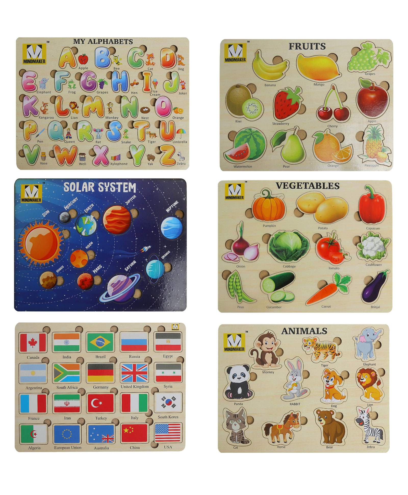Wooden Puzzle without Knobs Educational and Learning Toy Pack of 6 Multicolour - 89 Pieces-image-39