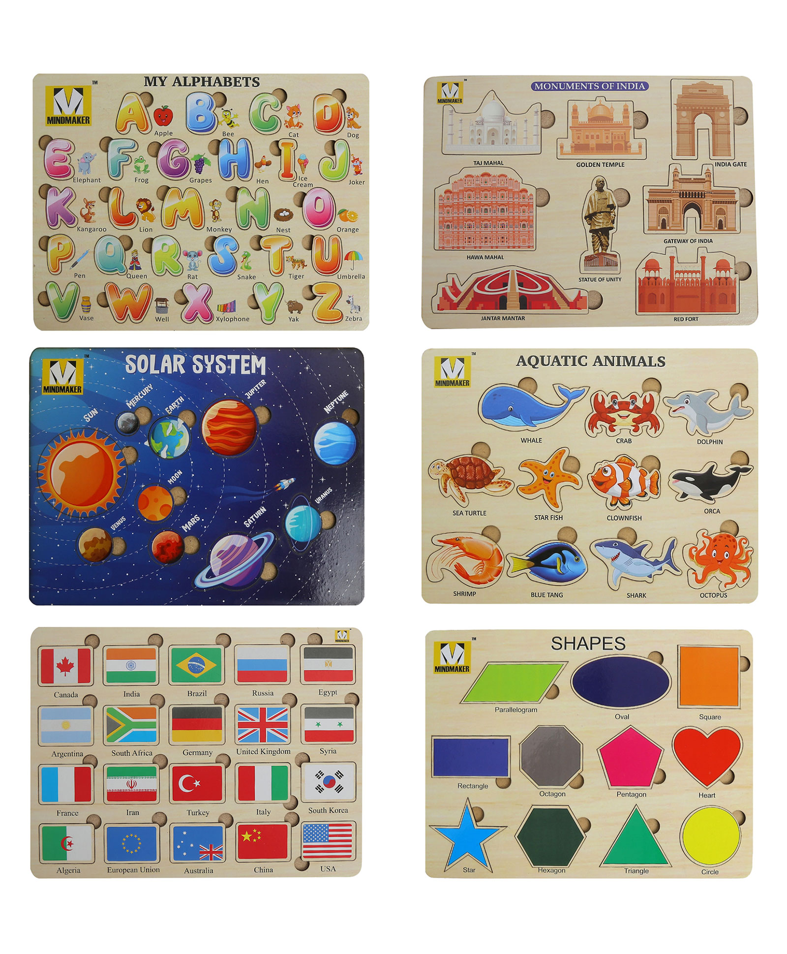 mindmaker Wooden Puzzle without Knobs Educational and Learning Toy for Kids Pack of 6 Multicolour -  86 Pieces-picture-25