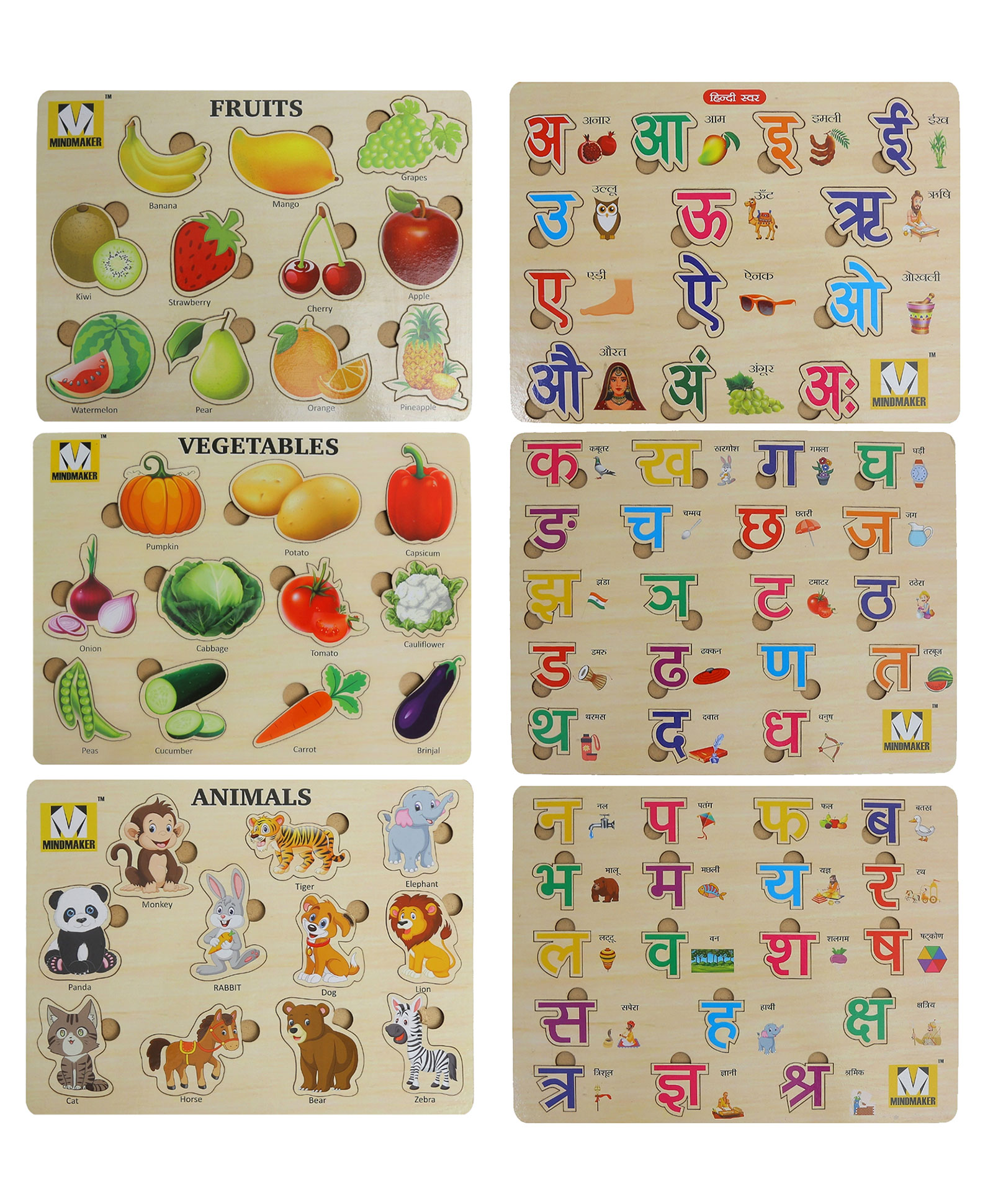 mindmaker Wooden Puzzle without Knobs Educational and Learning Toy Multicolour Pack of 6 - 83 Pieces-picture-27